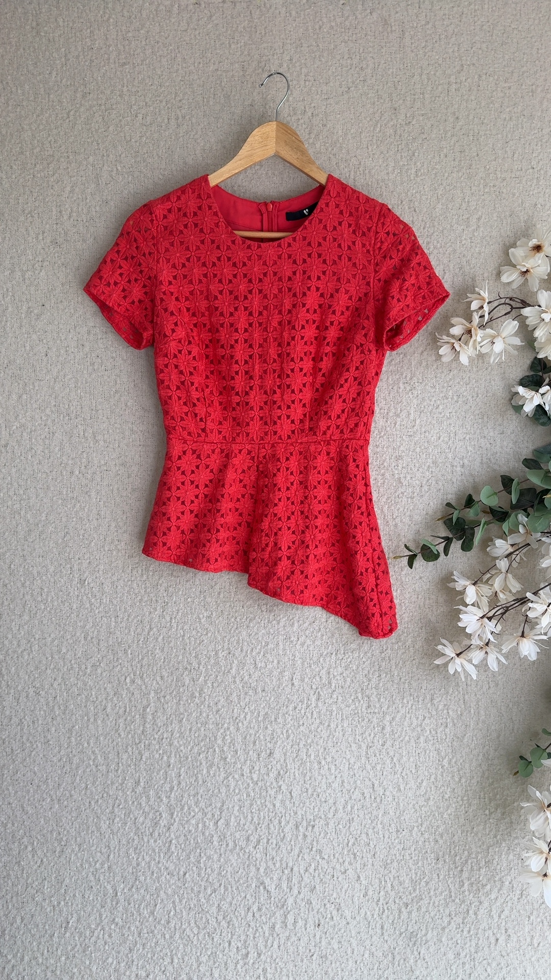 Very Red Floral Lace Short Sleeve Peplum Top UK 8 Stylish Occasion Wear image 7