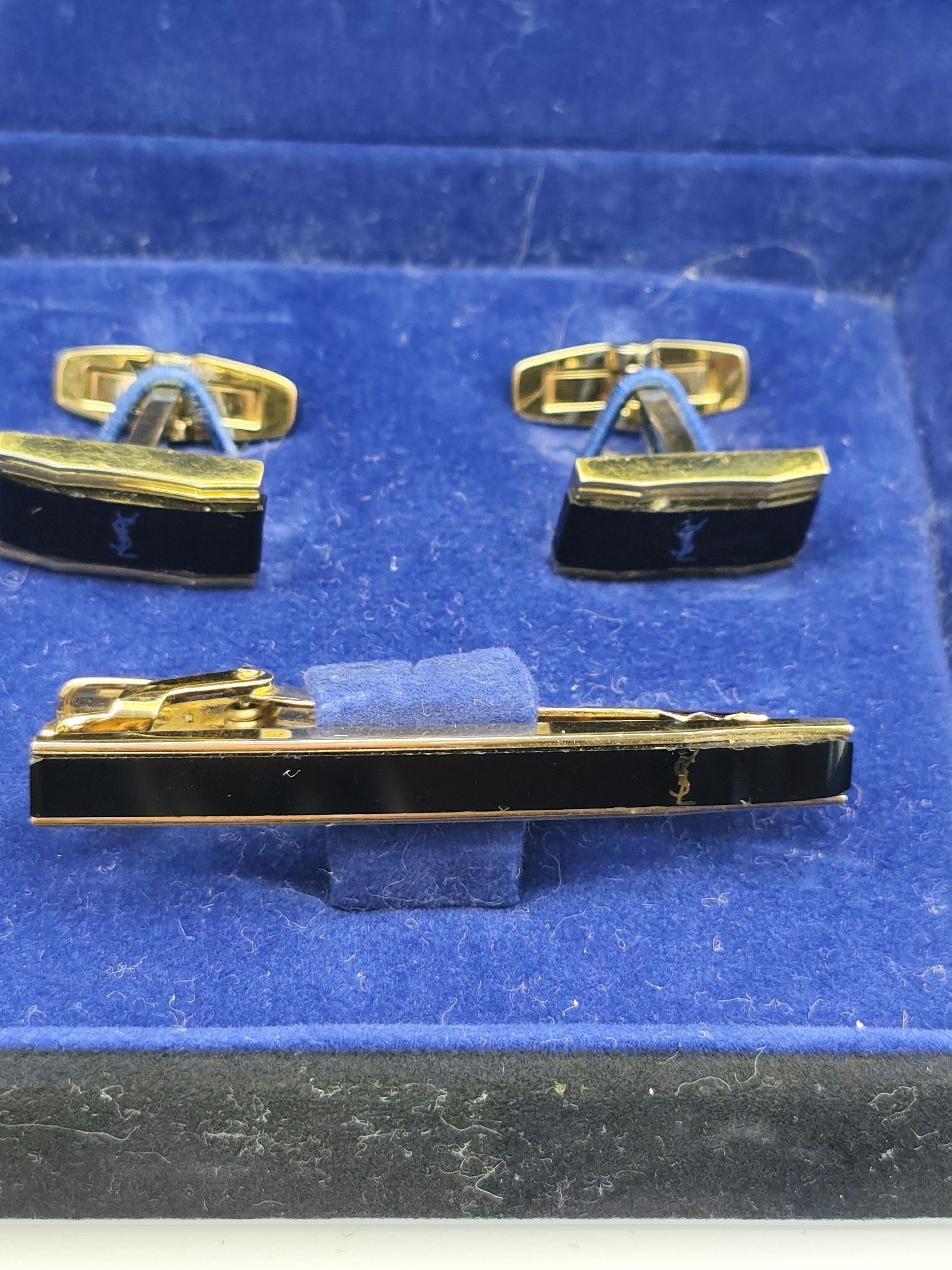 Yves Saint Laurent Black & Gold Tie Clip & Cufflinks Set image 2
