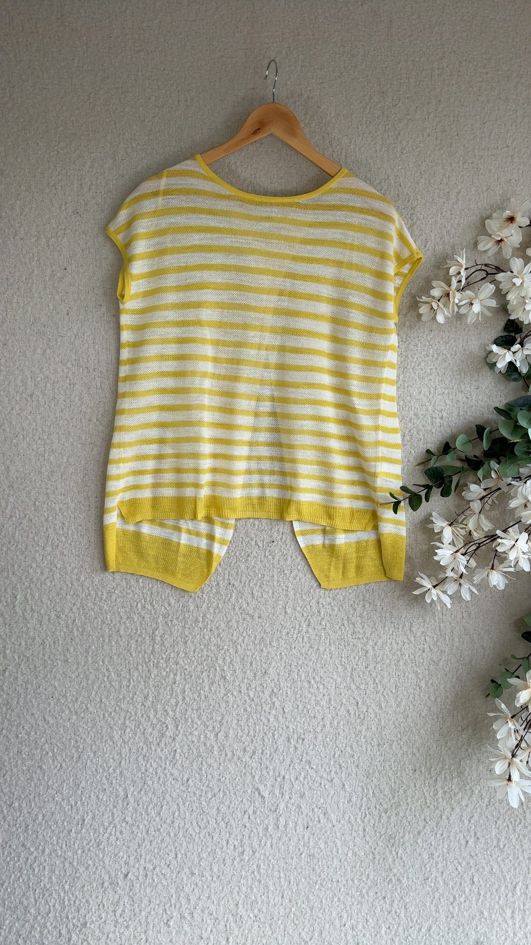 Next Yellow & White Striped Knit Top UK 12 Lightweight Summer Casual