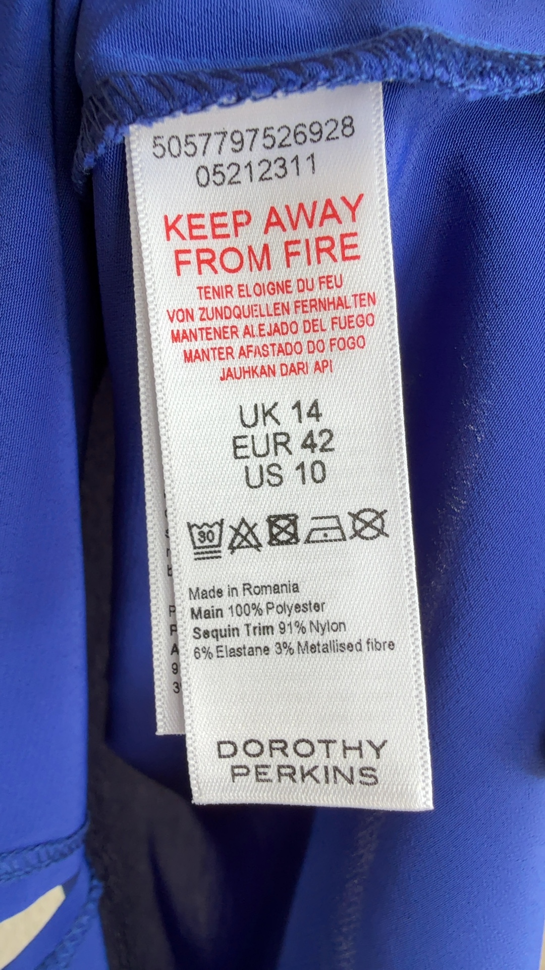 Dorothy Perkins Cobalt Blue Sequin Trim Casual Top UK 14 Stylish Detail