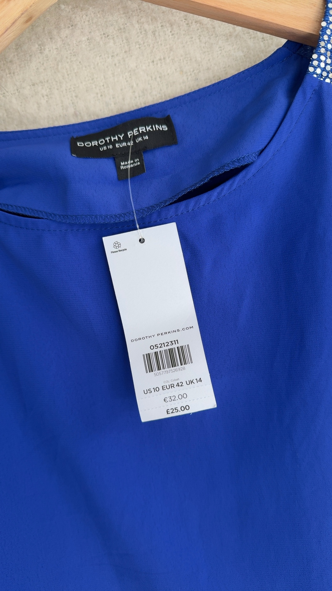 Dorothy Perkins Cobalt Blue Sequin Trim Casual Top UK 14 Stylish Detail image 2