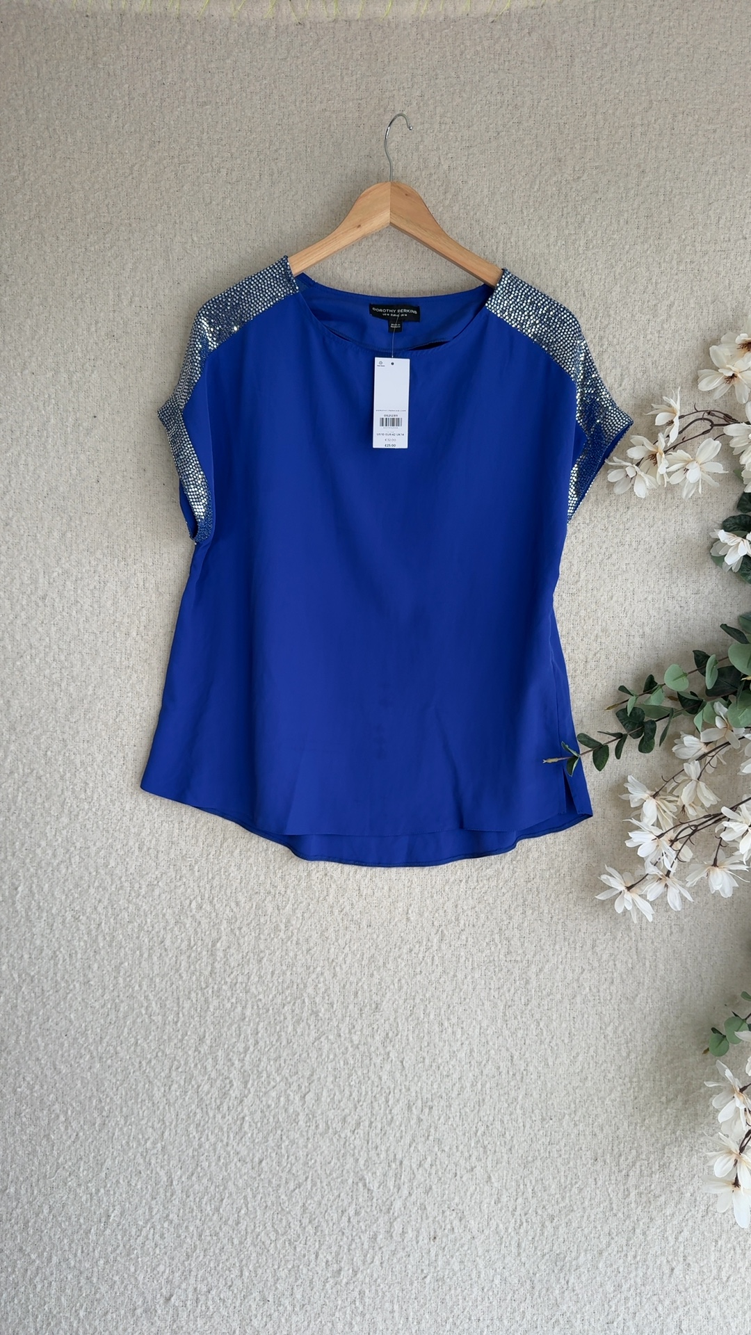 Dorothy Perkins Cobalt Blue Sequin Trim Casual Top UK 14 Stylish Detail image 3