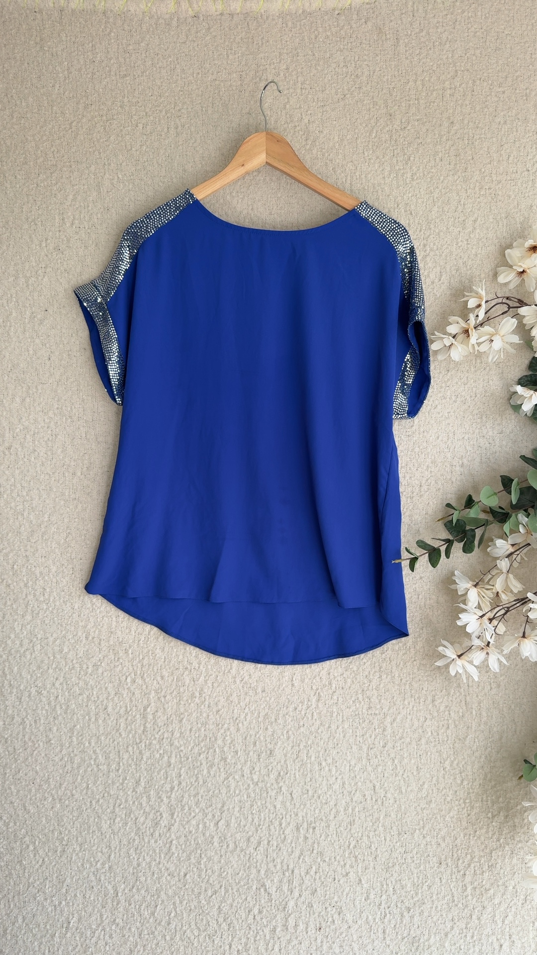 Dorothy Perkins Cobalt Blue Sequin Trim Casual Top UK 14 Stylish Detail image 4