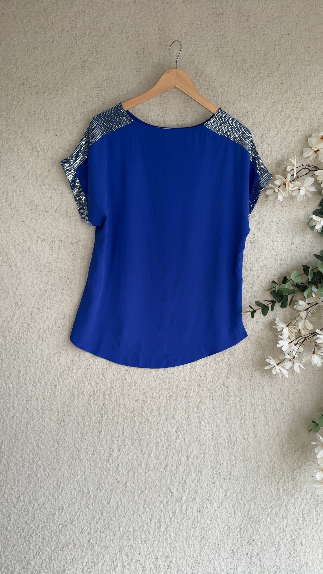 Dorothy Perkins Cobalt Blue Sequin Trim Casual Top UK 14 Stylish Detail image 6