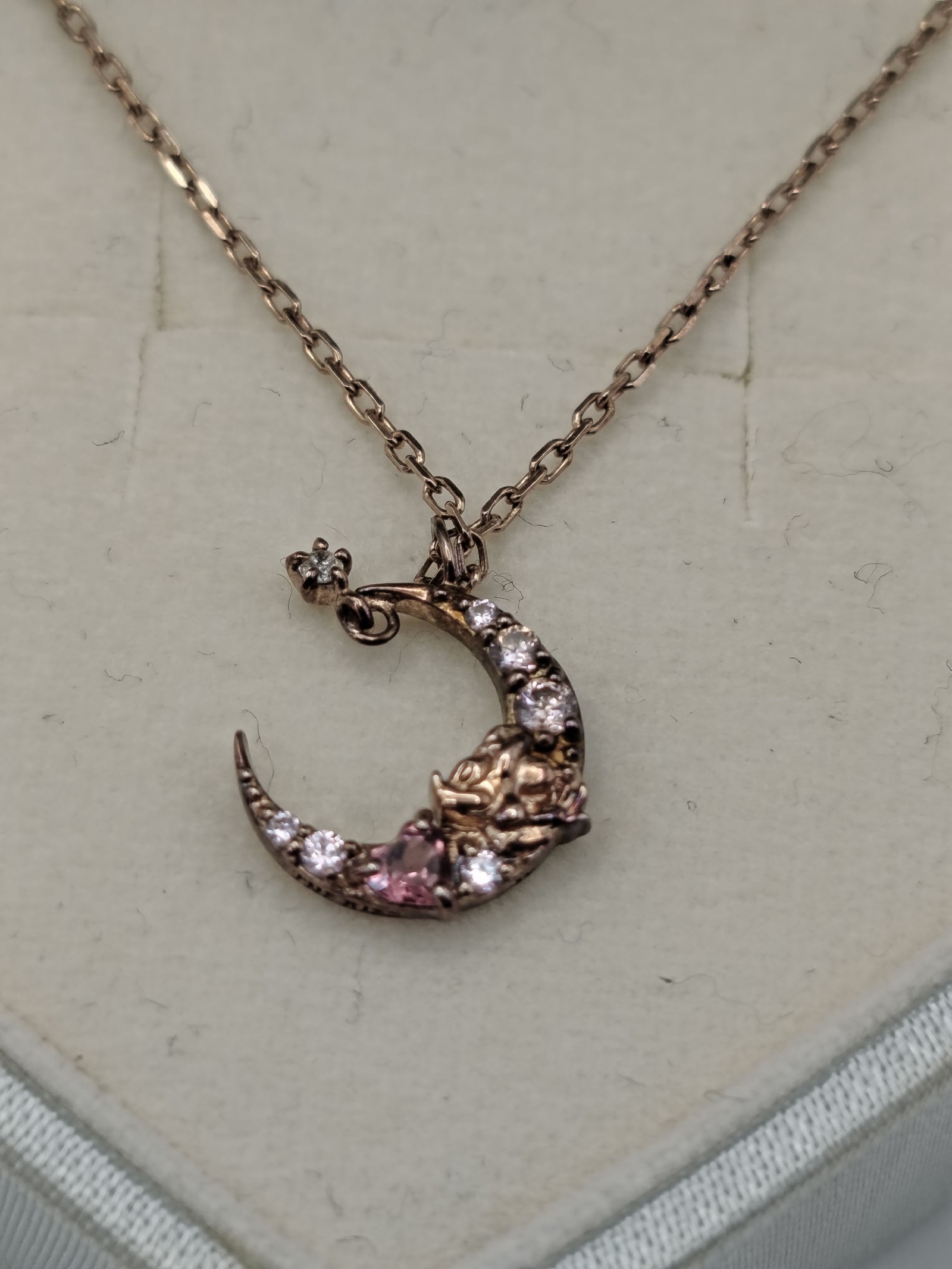 THE KISS x Disney Rose Gold tone Pink Stone Crescent Moon Necklace image 4