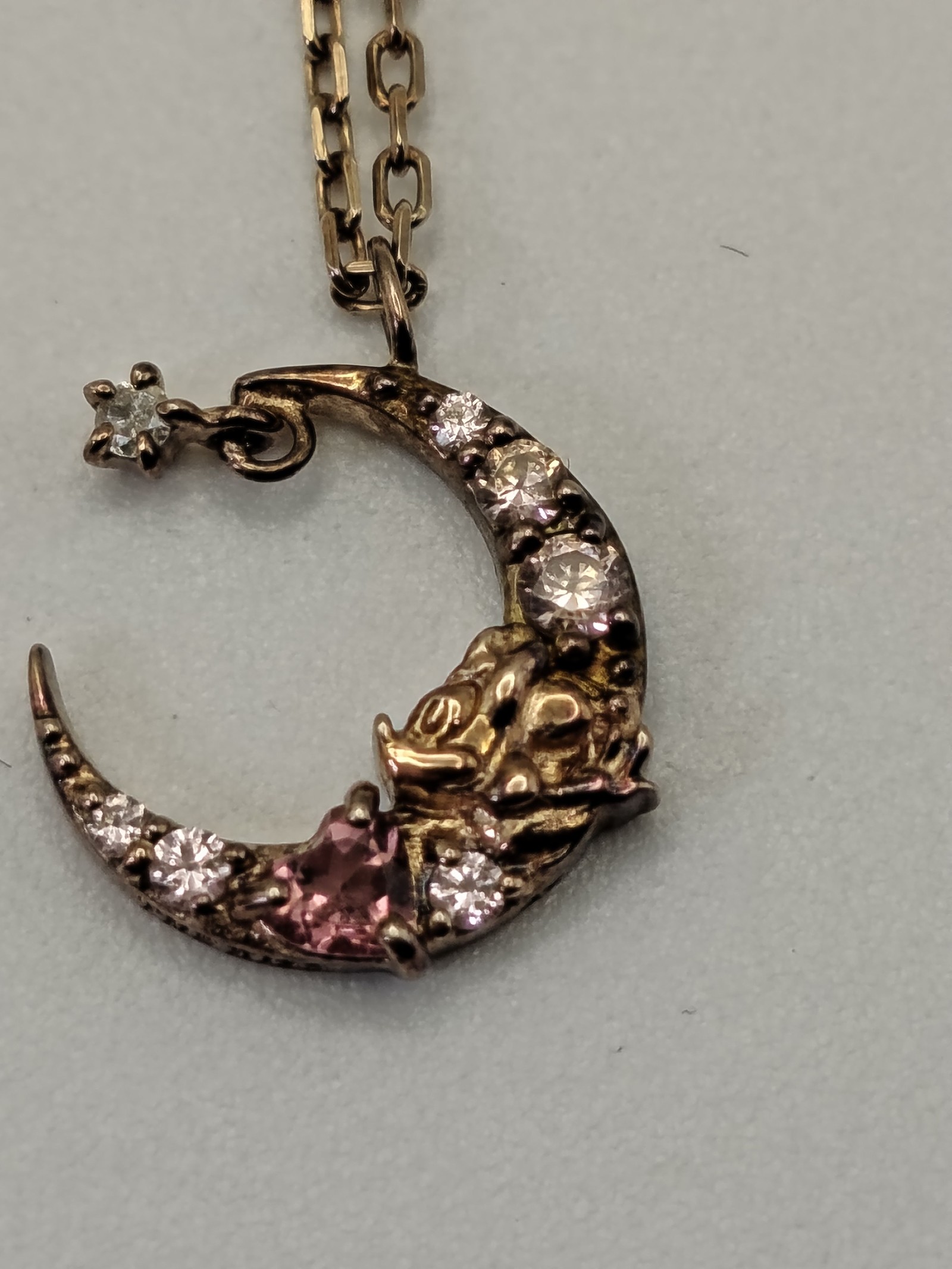 THE KISS x Disney Rose Gold tone Pink Stone Crescent Moon Necklace image 5
