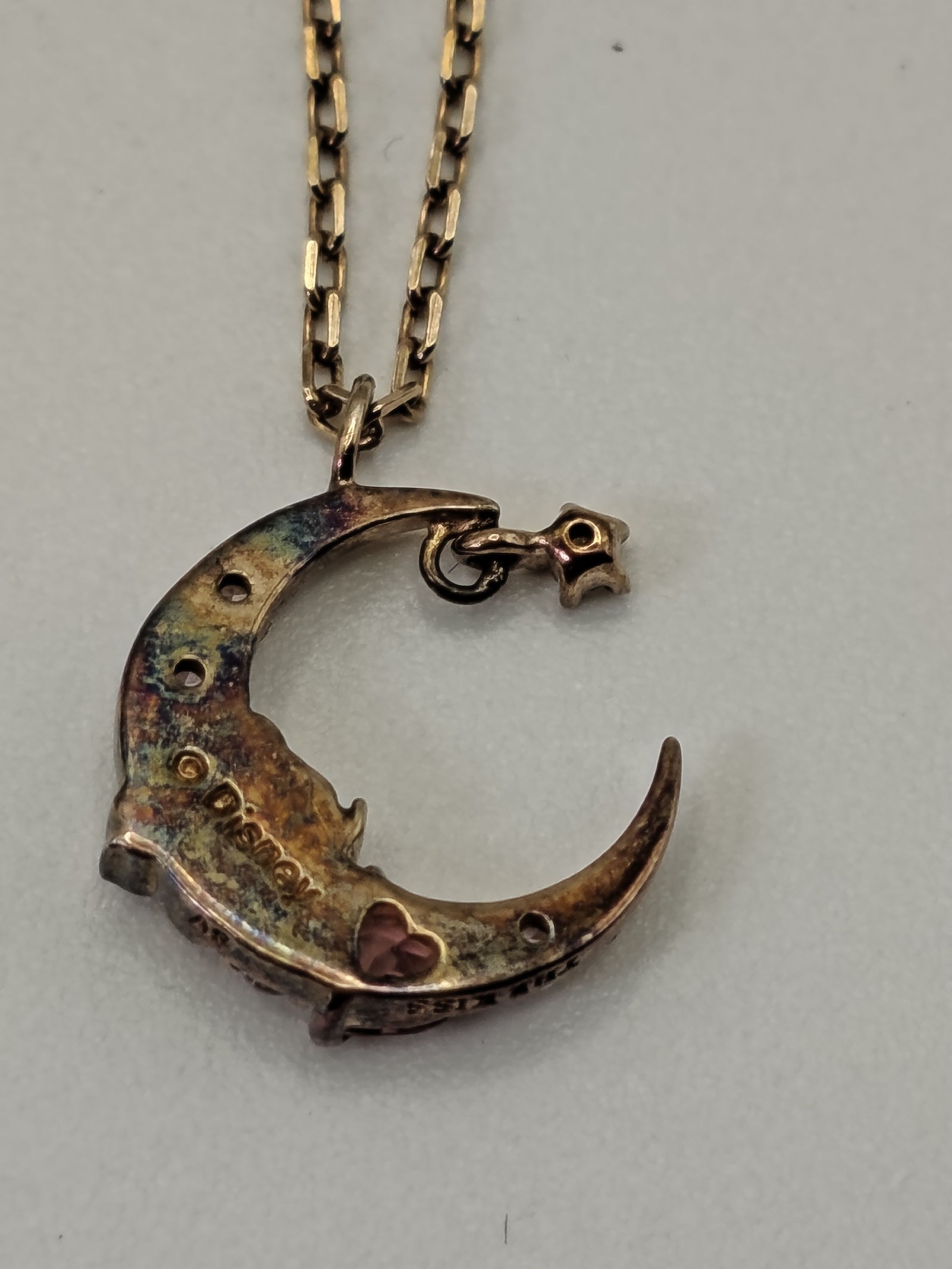 THE KISS x Disney Rose Gold tone Pink Stone Crescent Moon Necklace image 7