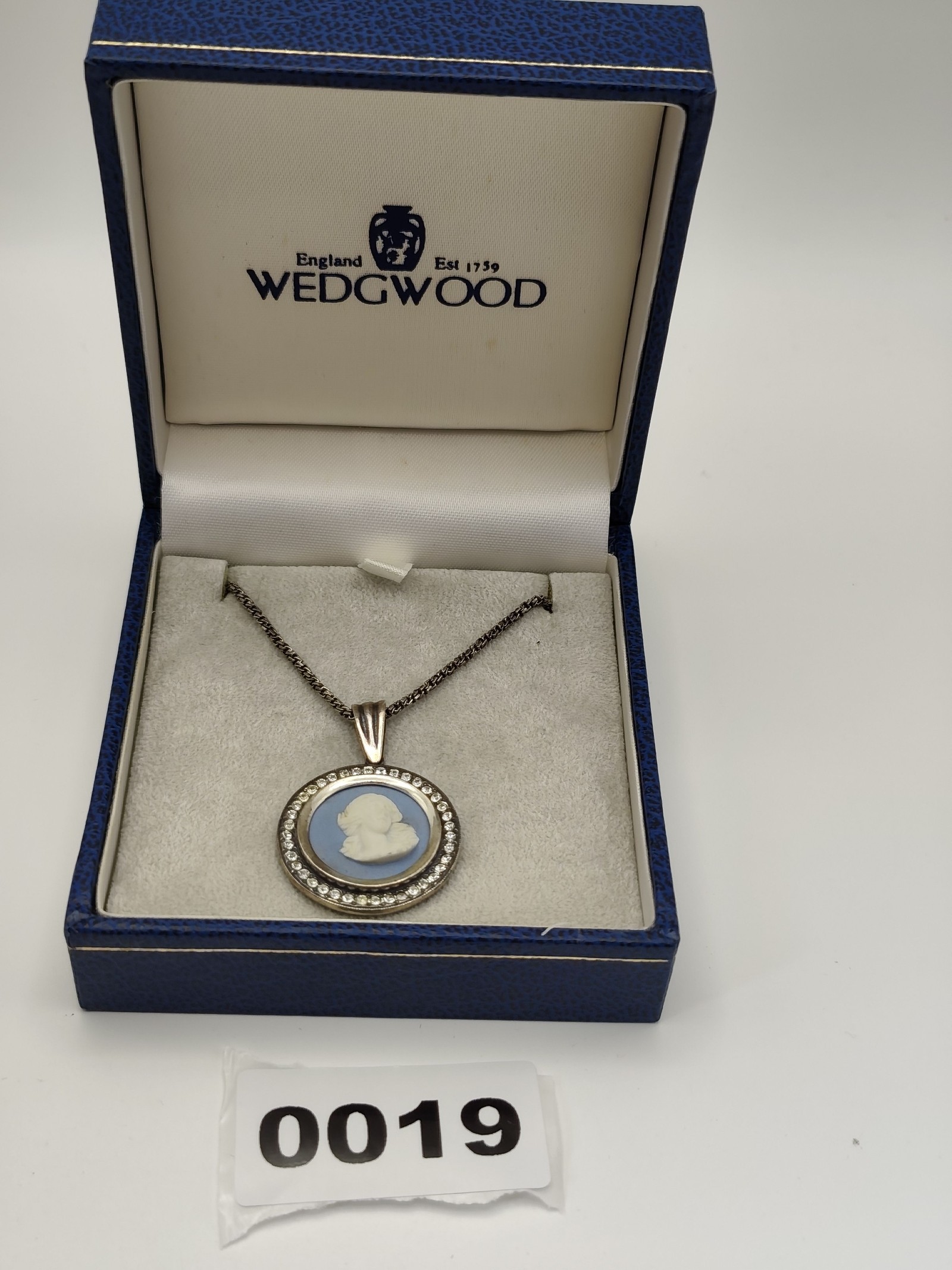 Wedgwood Blue & White Cameo Pendant Necklace with Rhinestones Other