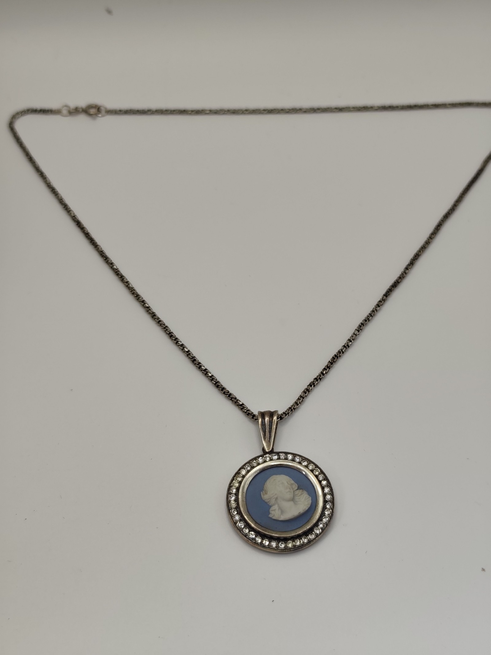 Wedgwood Blue & White Cameo Pendant Necklace with Rhinestones Other image 6