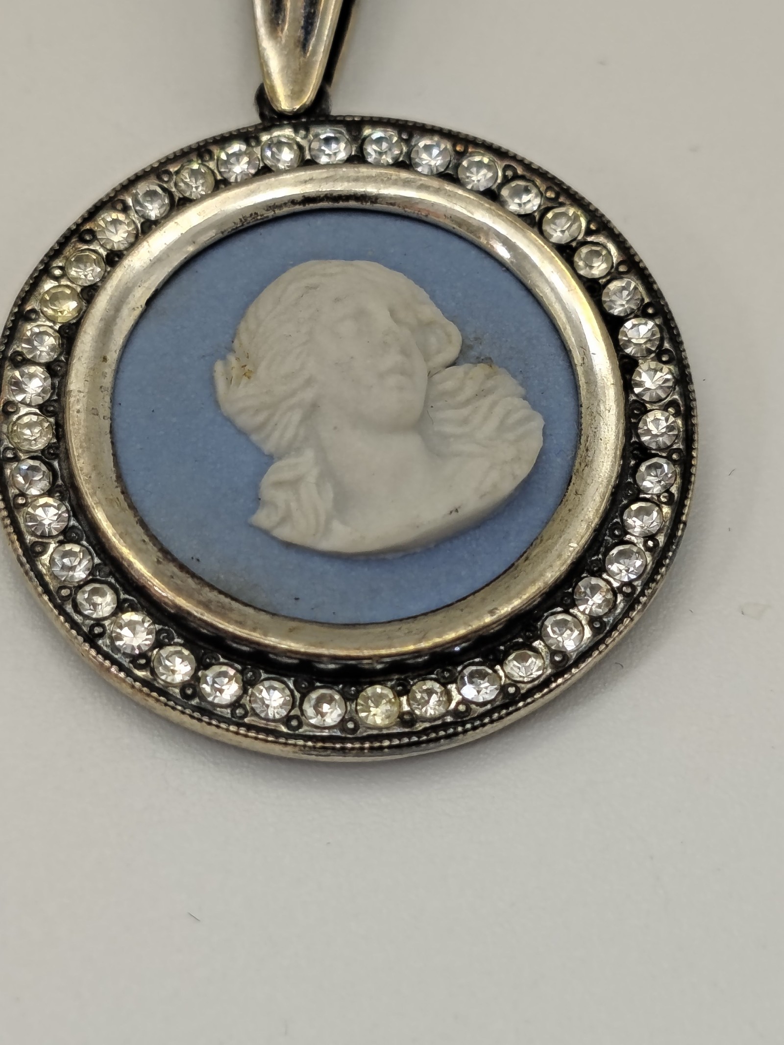 Wedgwood Blue & White Cameo Pendant Necklace with Rhinestones Other image 8