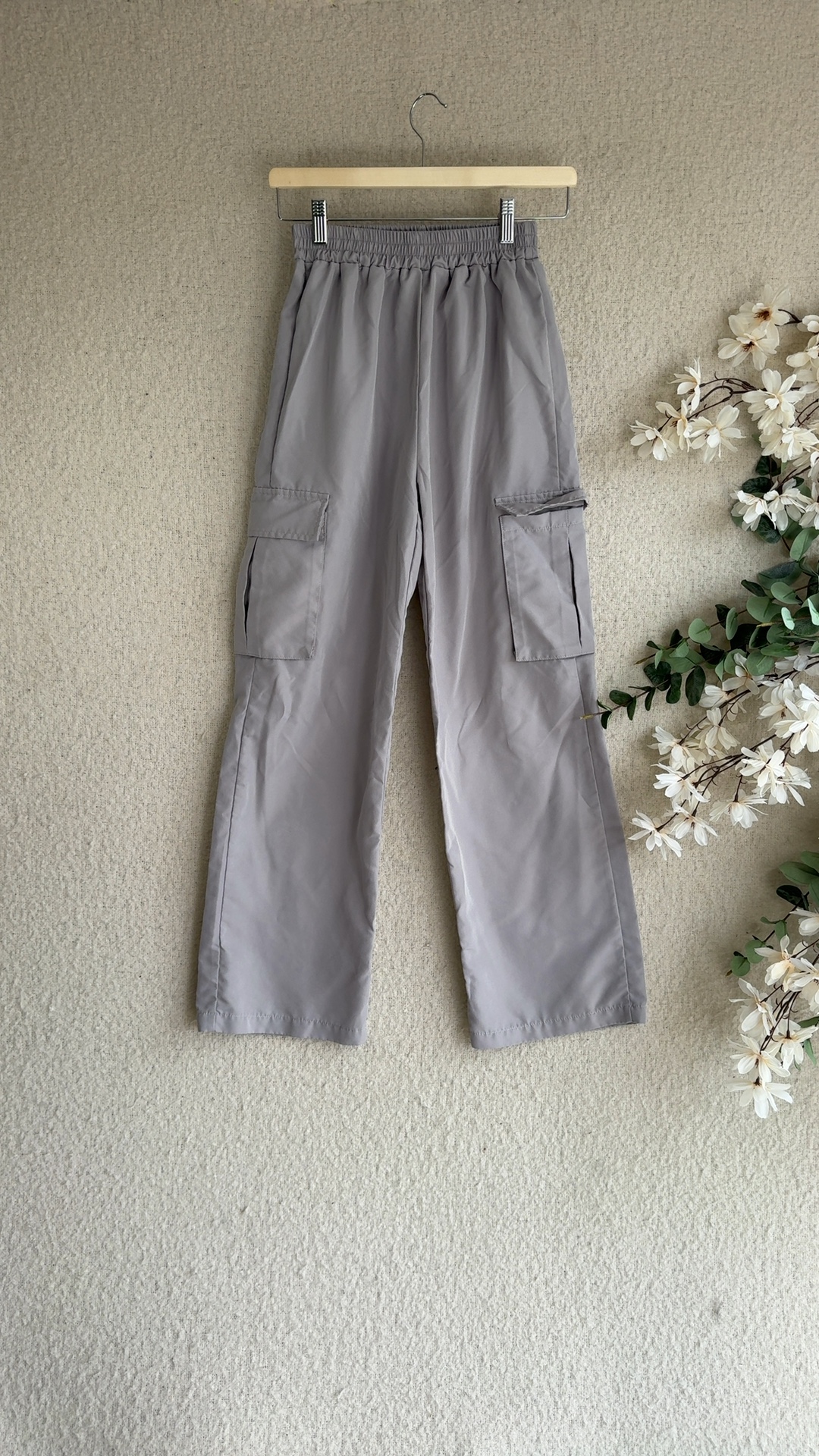 Shein Grey Cargo Trousers Elastic Waist UK 8 Casual Everyday Style