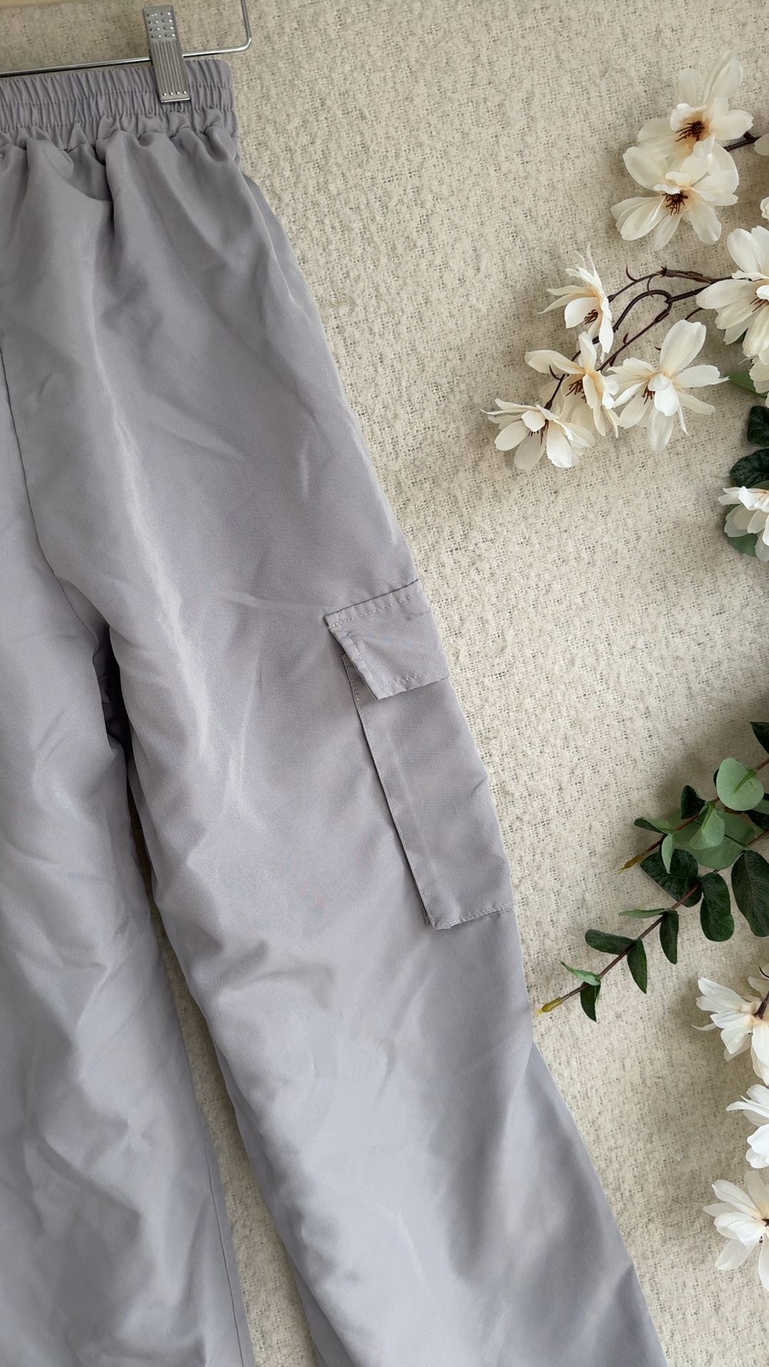 Shein Grey Cargo Trousers Elastic Waist UK 8 Casual Everyday Style image 4