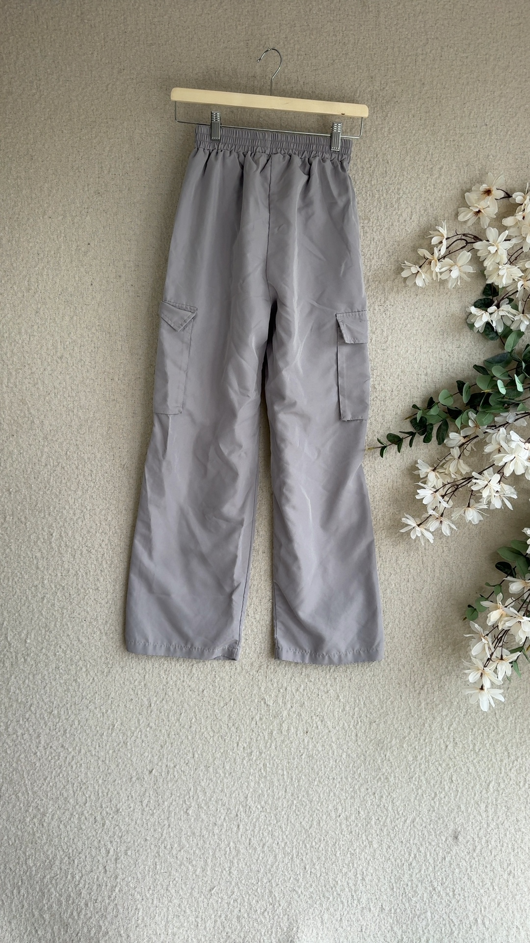 Shein Grey Cargo Trousers Elastic Waist UK 8 Casual Everyday Style image 5