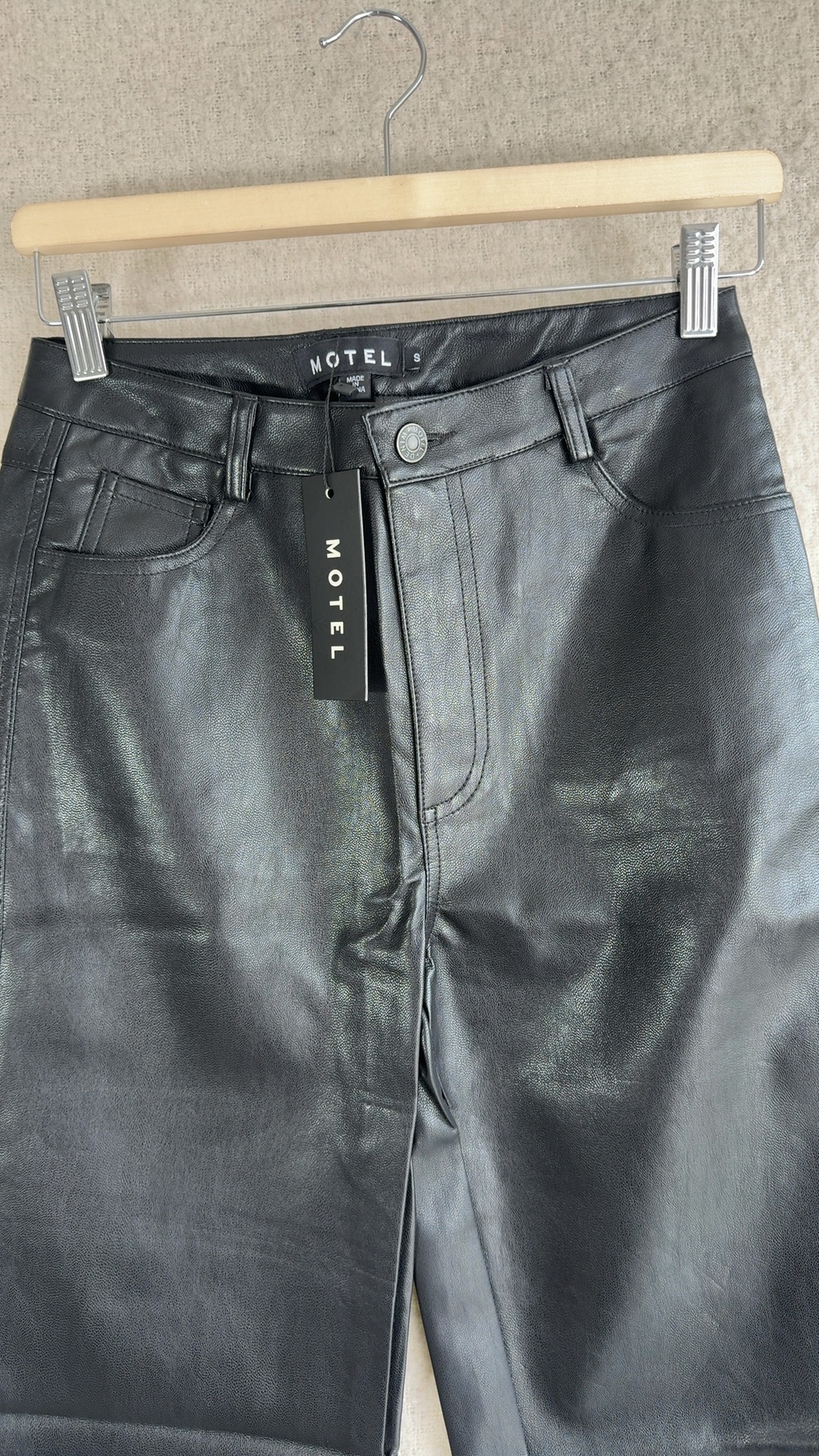 Motel Black PU Leather Slim Pants UK Small Stylish Trendy Comfort image 4