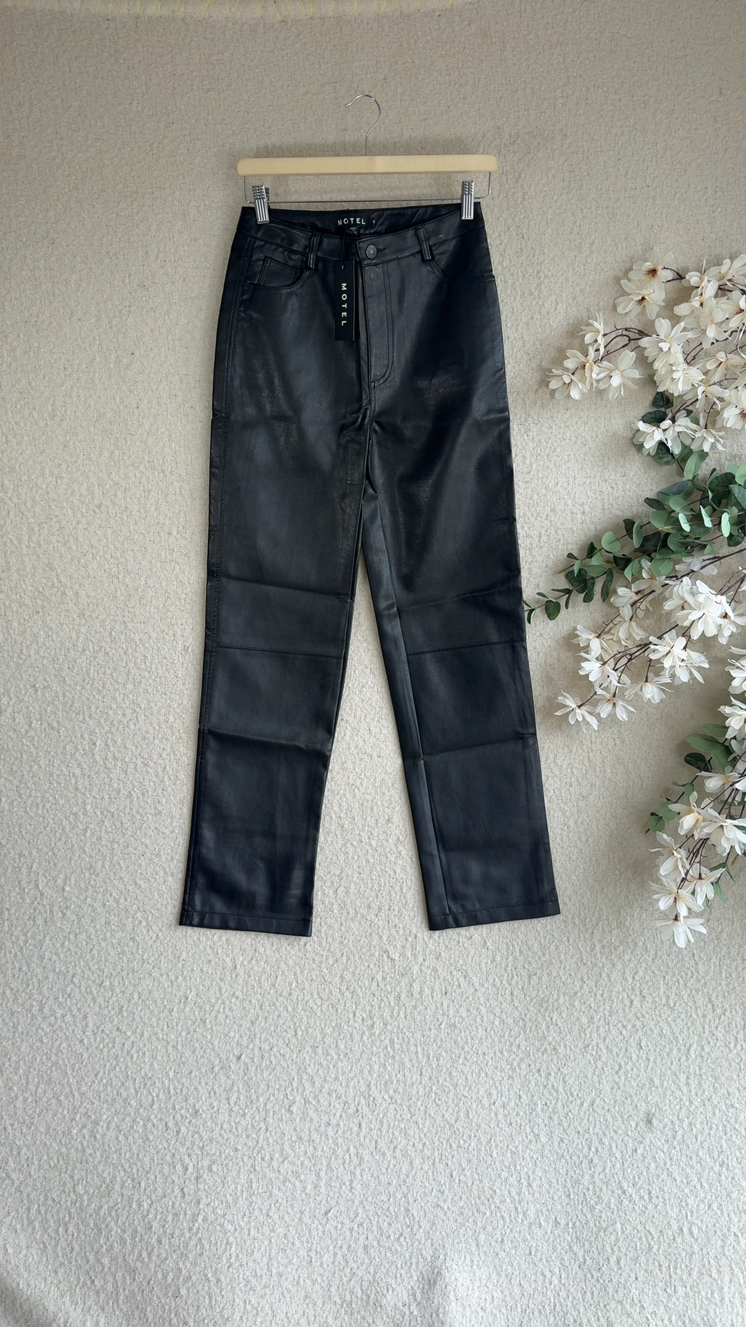 Motel Black PU Leather Slim Pants UK Small Stylish Trendy Comfort