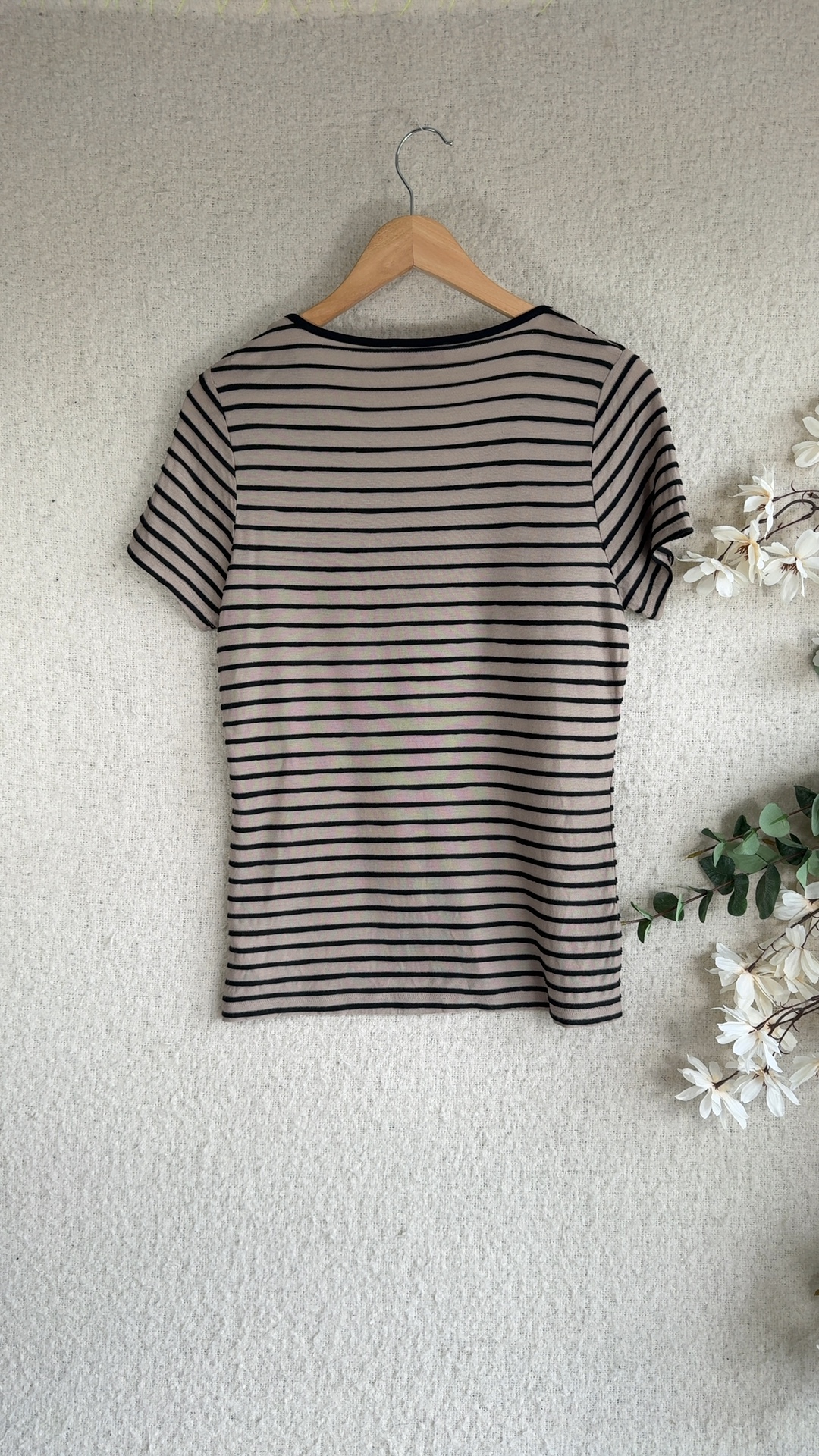 Per Una Beige & Black Striped Knit Top UK 12 Polka Dot Detail Stylish image 4
