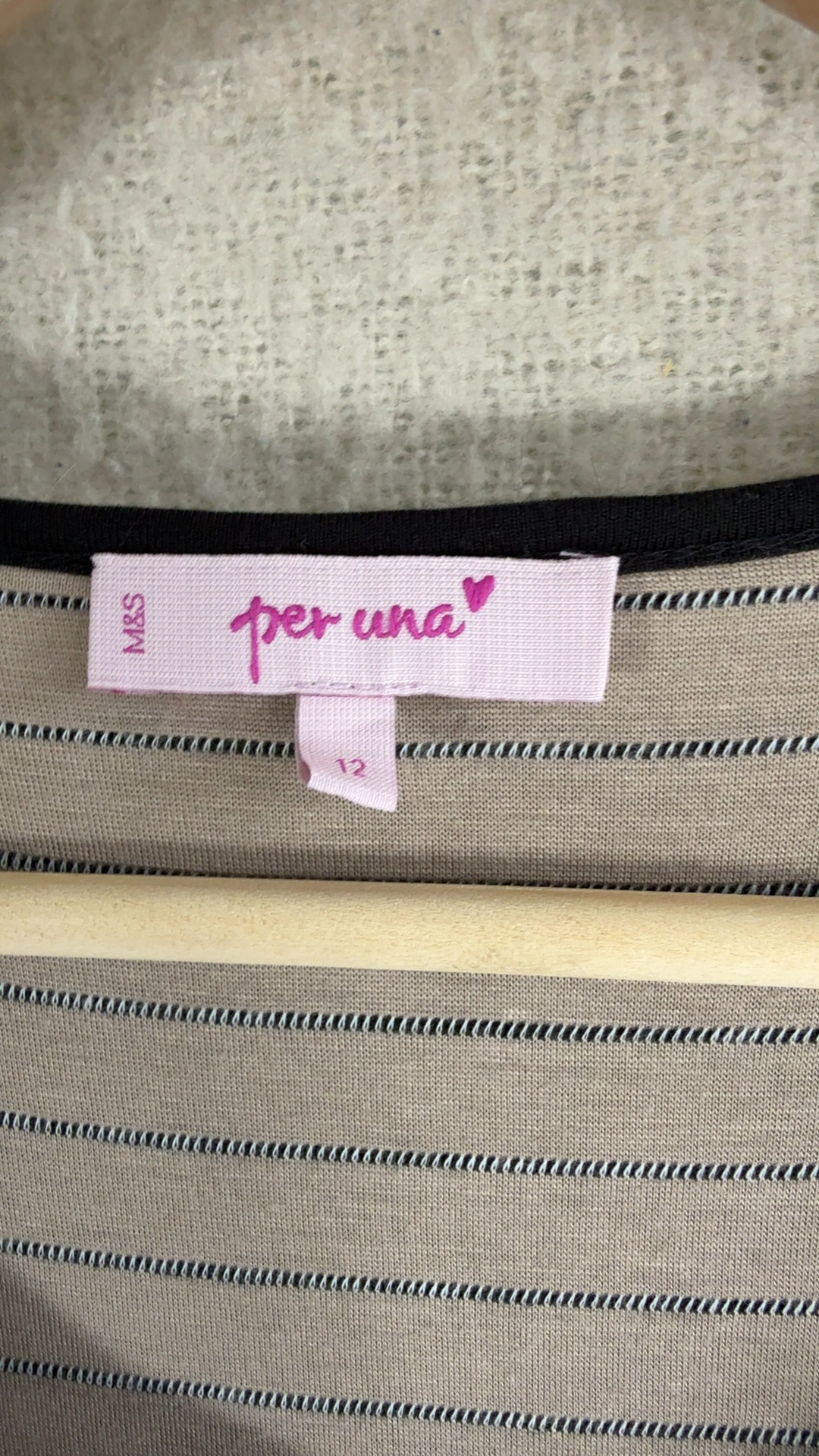 Per Una Beige & Black Striped Knit Top UK 12 Polka Dot Detail Stylish image 3