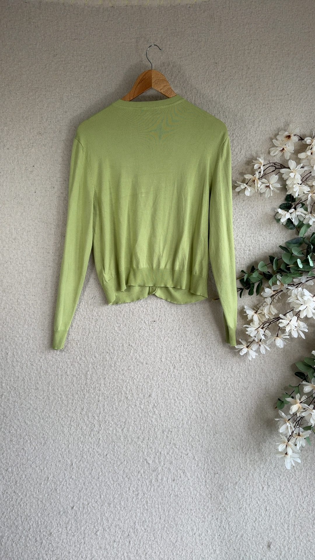 M&S Pistachio Green Cardigan Sweater UK 14 Lightweight Cotton Knitwear