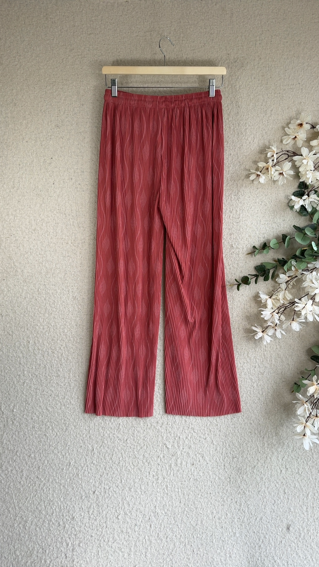 TU Rust Red Pleated Wide Leg Trousers UK One Size Elastic Waist Drawstring image 4