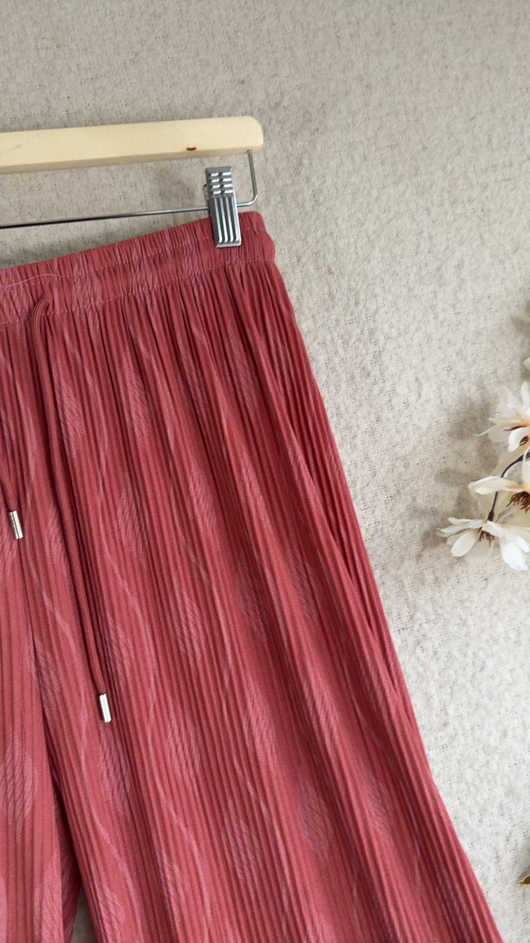 TU Rust Red Pleated Wide Leg Trousers UK One Size Elastic Waist Drawstring image 2