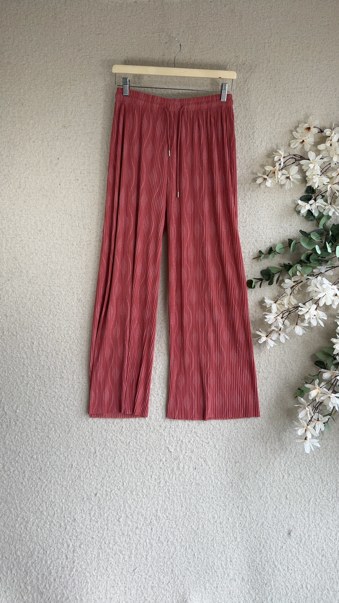 TU Rust Red Pleated Wide Leg Trousers UK One Size Elastic Waist Drawstring