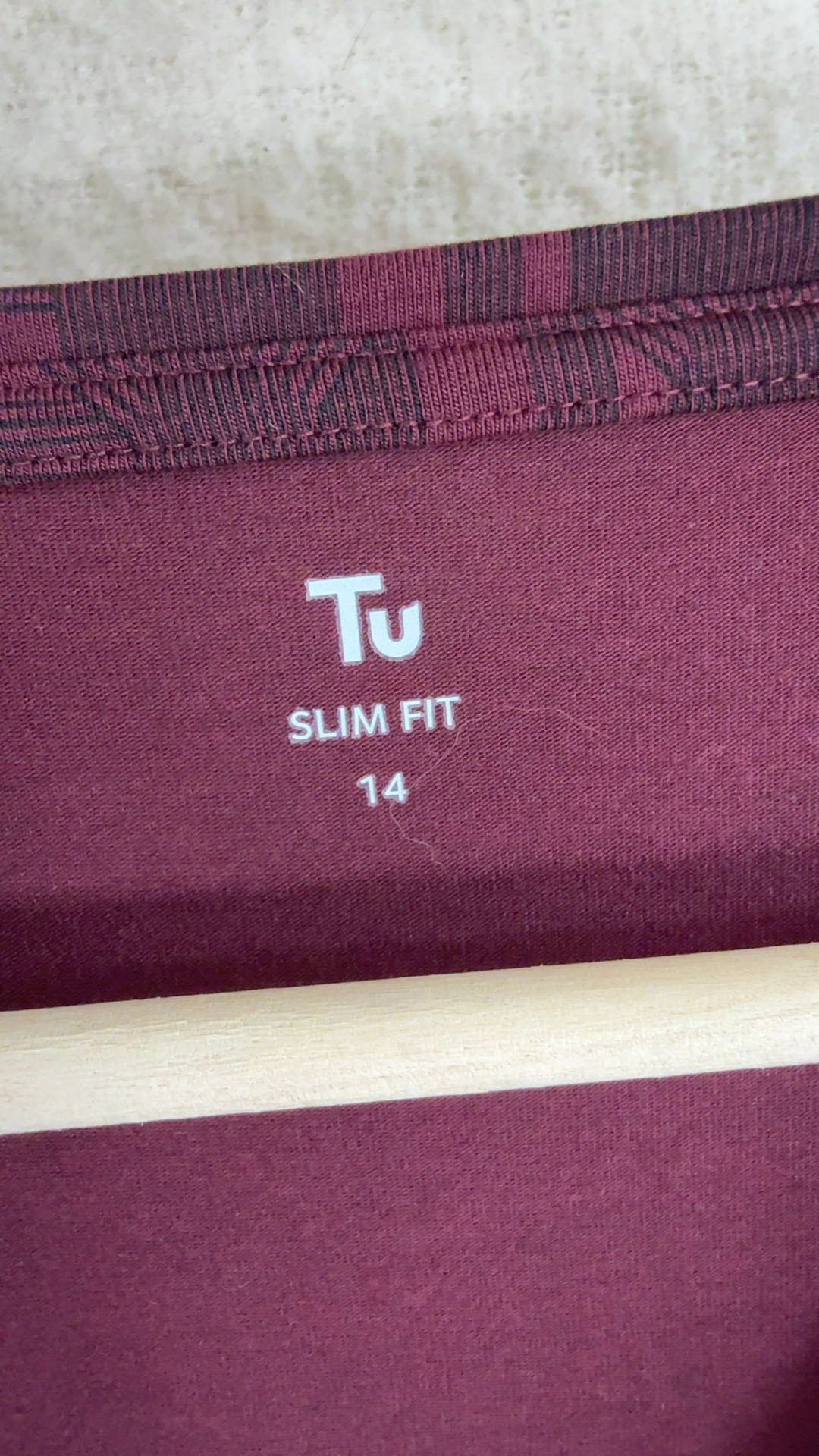 Tu Burgundy Slim Fit Long Sleeve Top UK 14 Geometric Pattern Stylish image 2