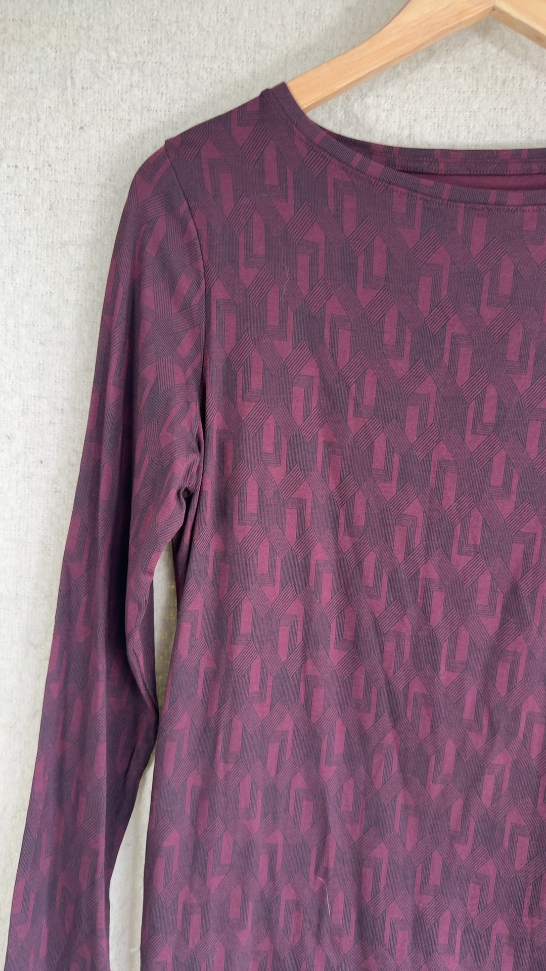 Tu Burgundy Slim Fit Long Sleeve Top UK 14 Geometric Pattern Stylish image 3