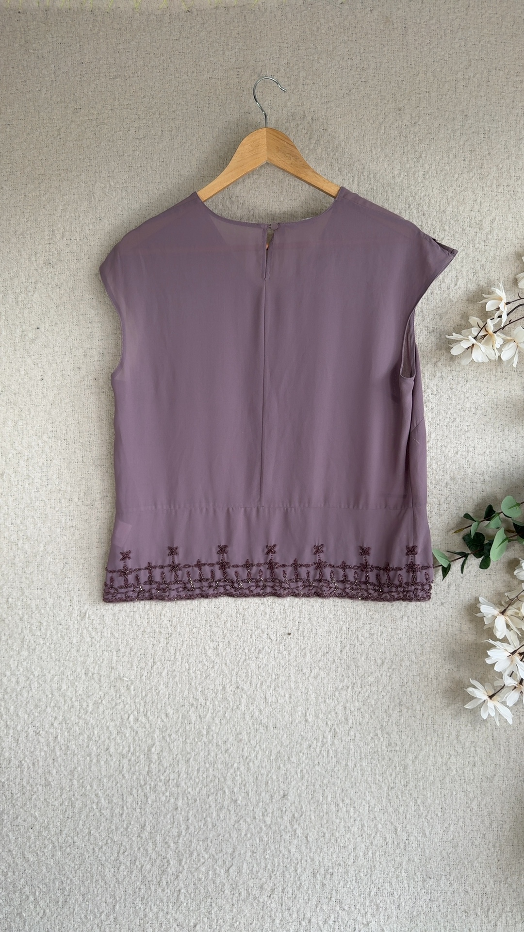 Per Una Mauve Embroidered Beaded Sleeveless Top UK 16 Elegant Detail image 5