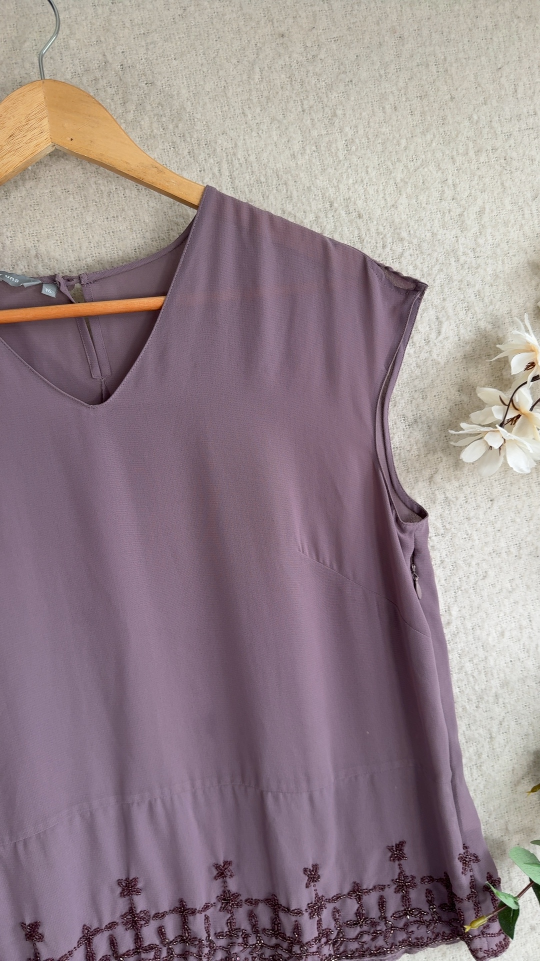 Per Una Mauve Embroidered Beaded Sleeveless Top UK 16 Elegant Detail image 2