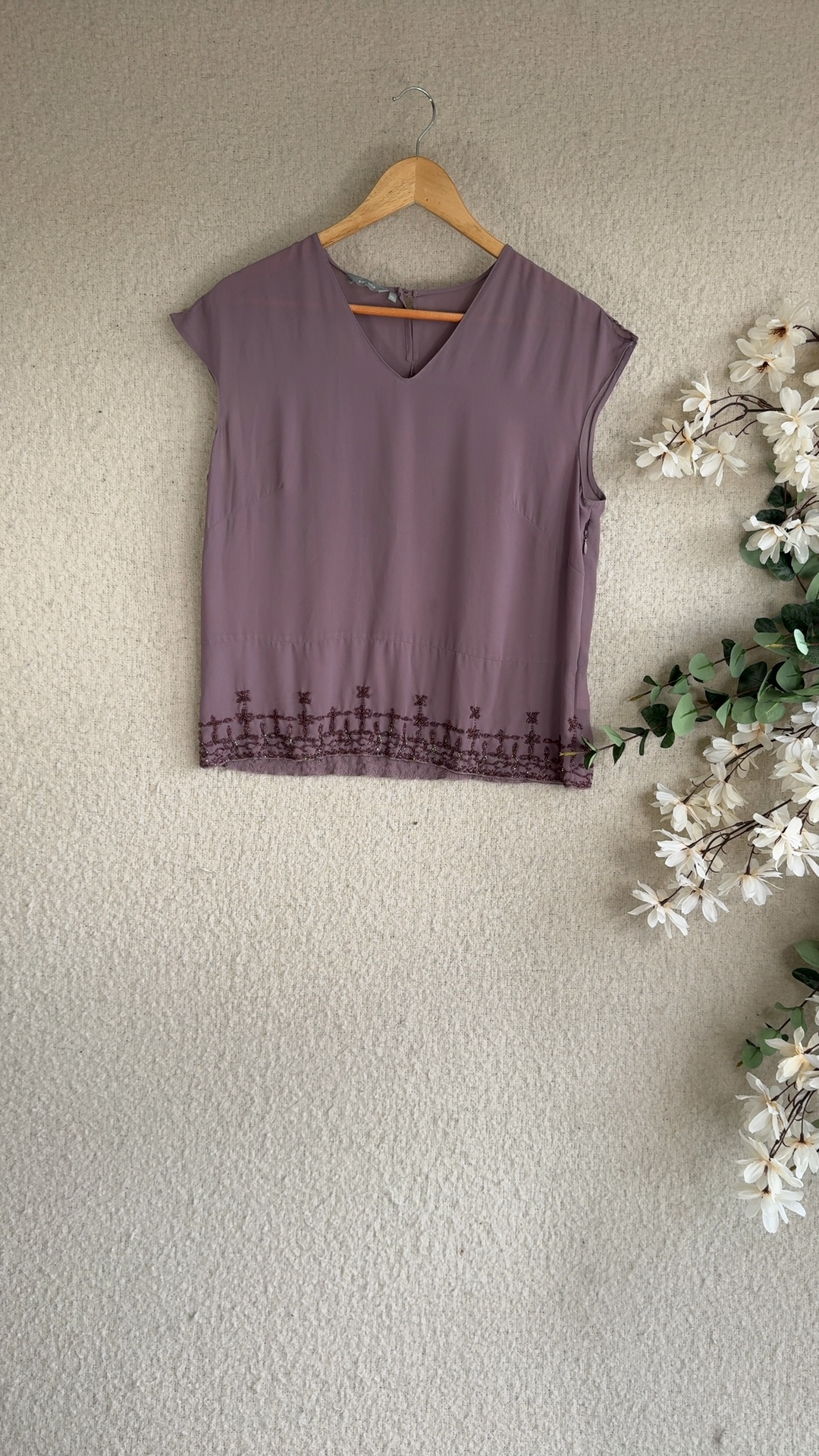 Per Una Mauve Embroidered Beaded Sleeveless Top UK 16 Elegant Detail