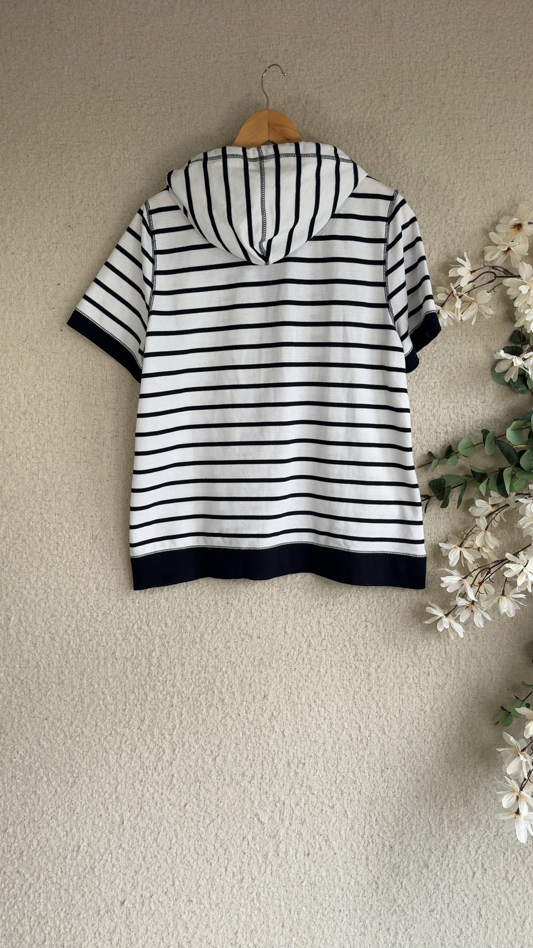 Bm Casual Black & White Striped Hooded Short Sleeve Sweater Large UK L image 5
