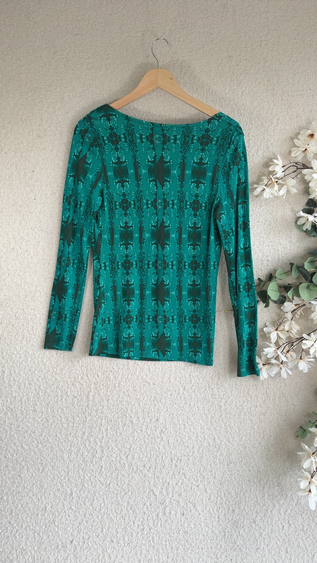 Allegra by Alexandra Teal Green & Dark Green Printed Long Sleeve Top UK 10 image 4