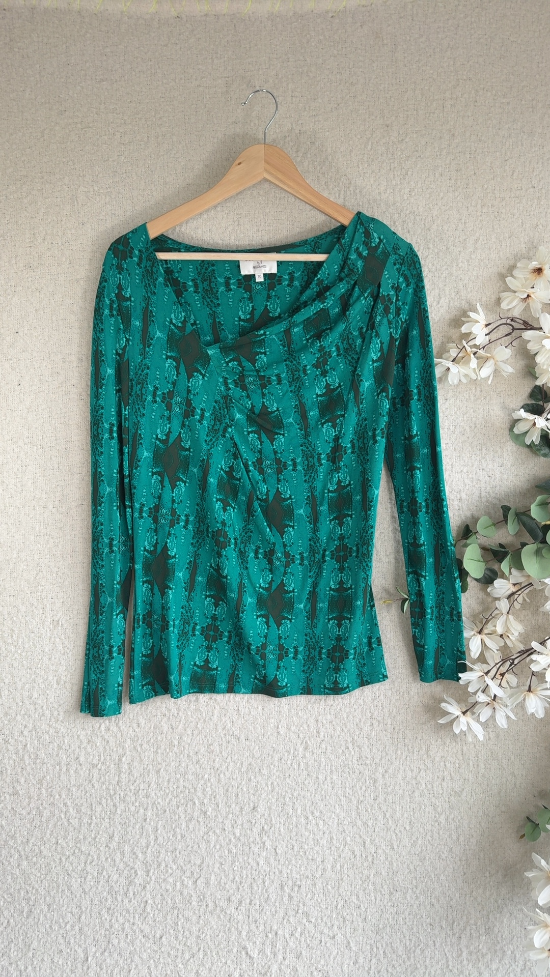 Allegra by Alexandra Teal Green & Dark Green Printed Long Sleeve Top UK 10