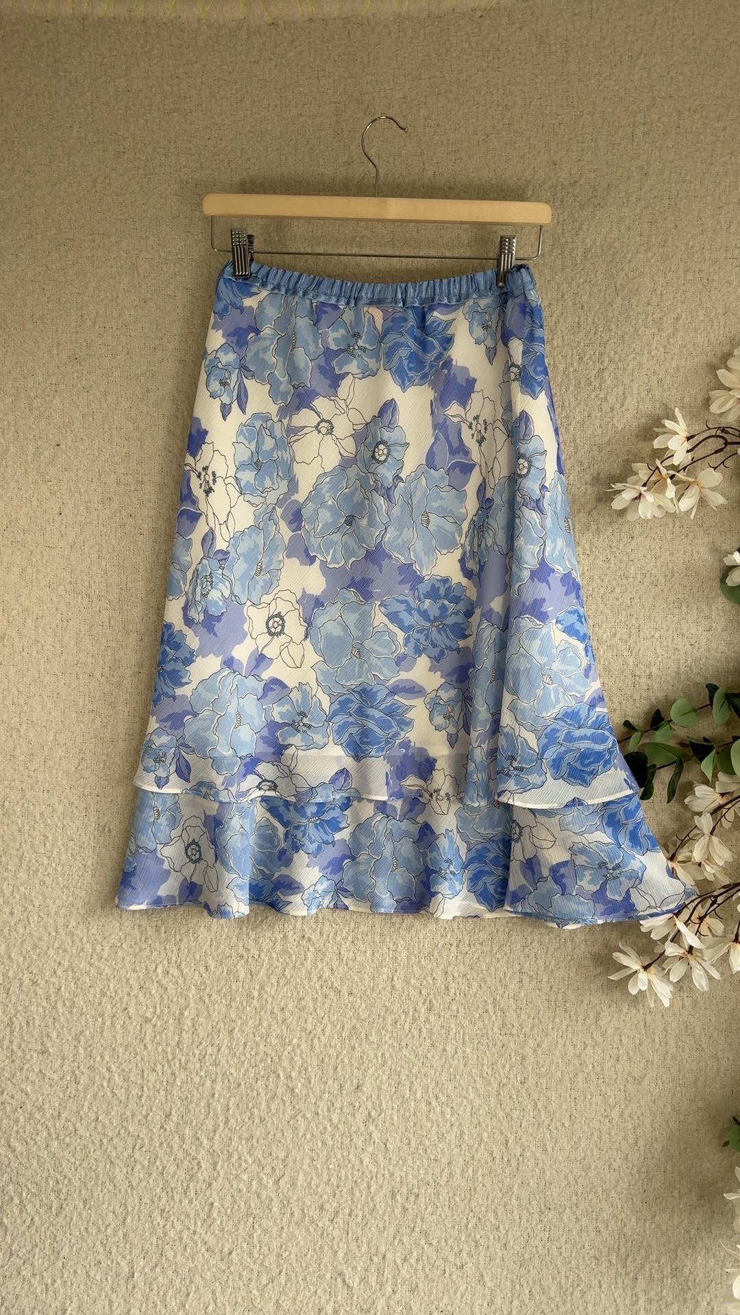 Jacques Vert Blue Floral Midi Skirt UK 14 Elegant Feminine Lightweight