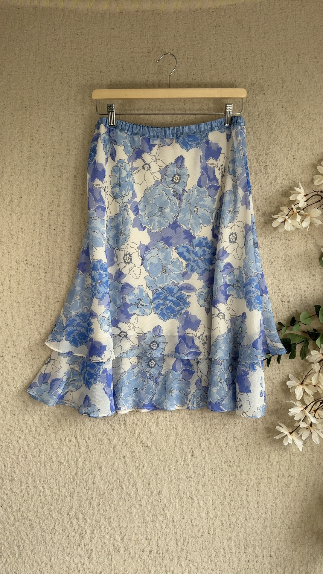 Jacques Vert Blue Floral Midi Skirt UK 14 Elegant Feminine Lightweight image 5