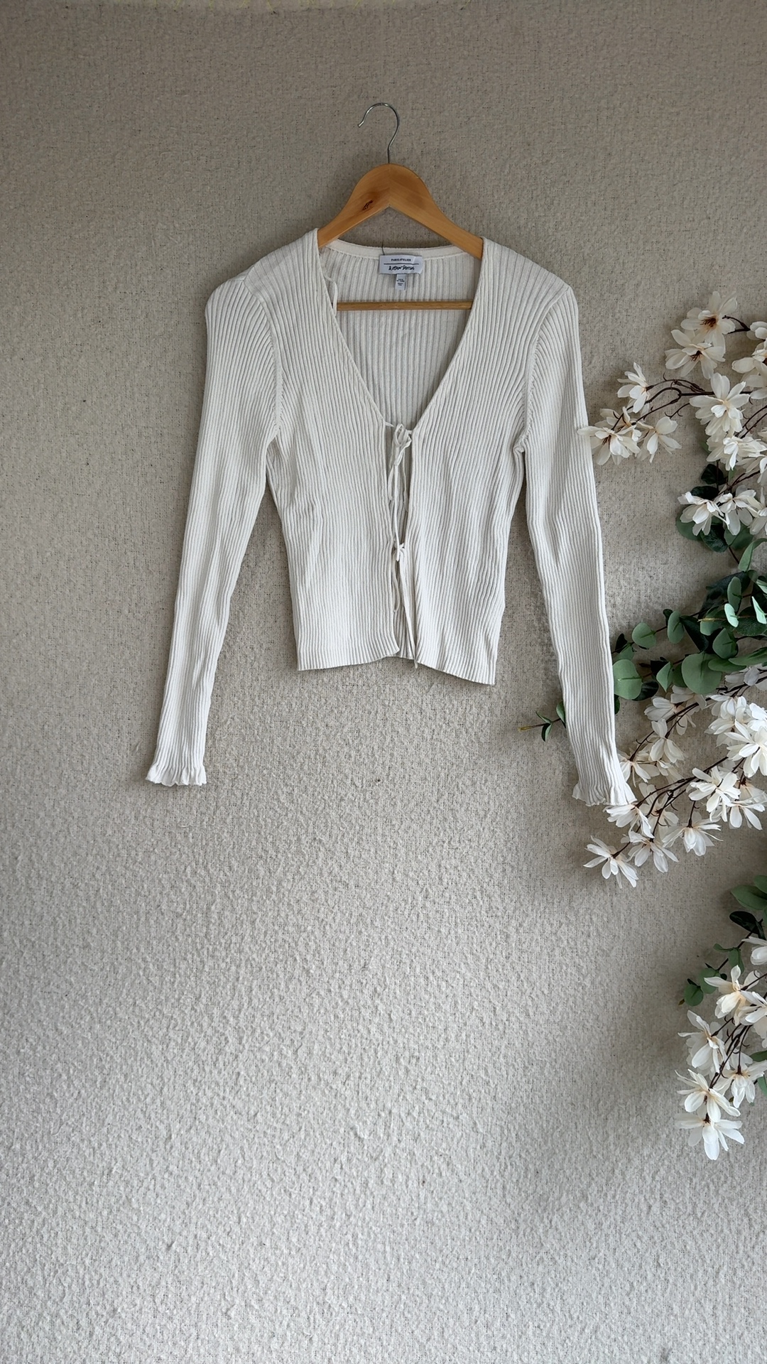 & Other Stories White Ribbed Knit Tie Back Top UK Medium Stylish Chic