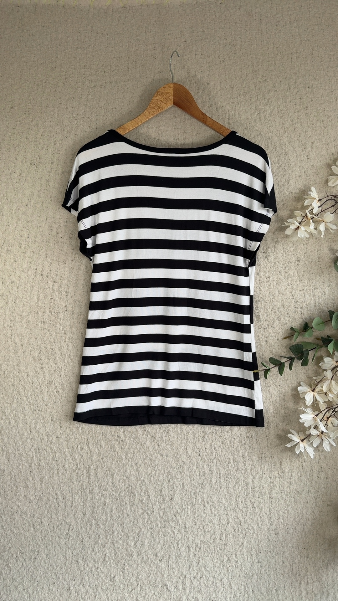 Laura Scott Black & White Striped T Shirt UK 10 Casual Summer Style