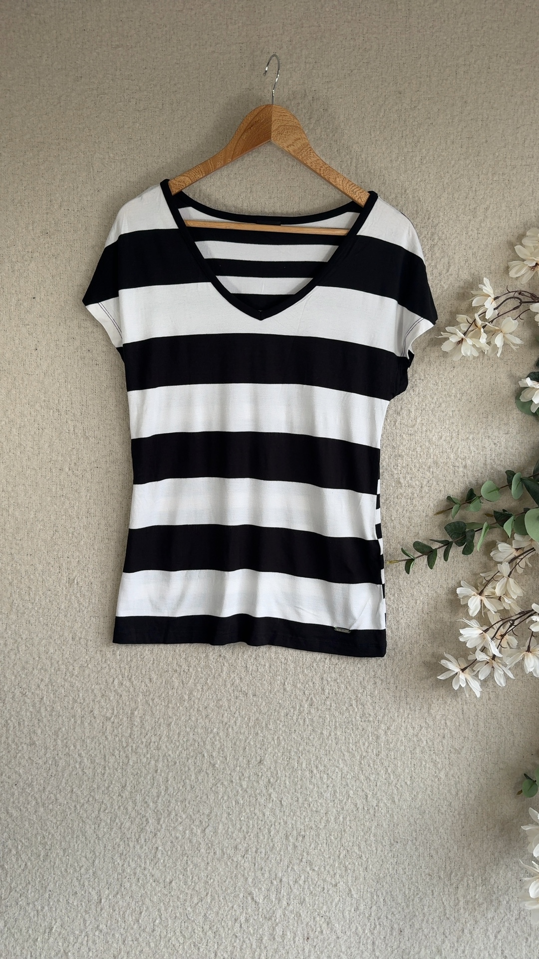 Laura Scott Black & White Striped T Shirt UK 10 Casual Summer Style image 7