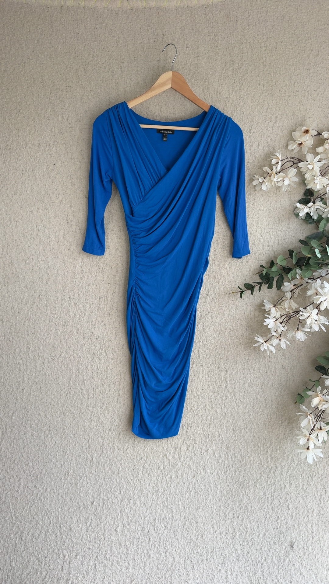 Isabella Oliver Blue Midi Dress UK 10 Ruched Detail Long Sleeves Stylish