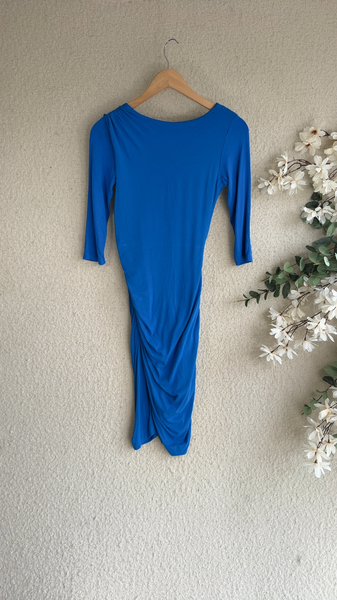 Isabella Oliver Blue Midi Dress UK 10 Ruched Detail Long Sleeves Stylish image 4