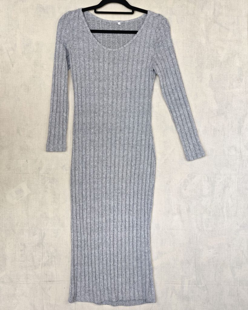 Grey Ribbed Knit Scoop Neck Dress Small 95% Polyester & 5% Elastane
