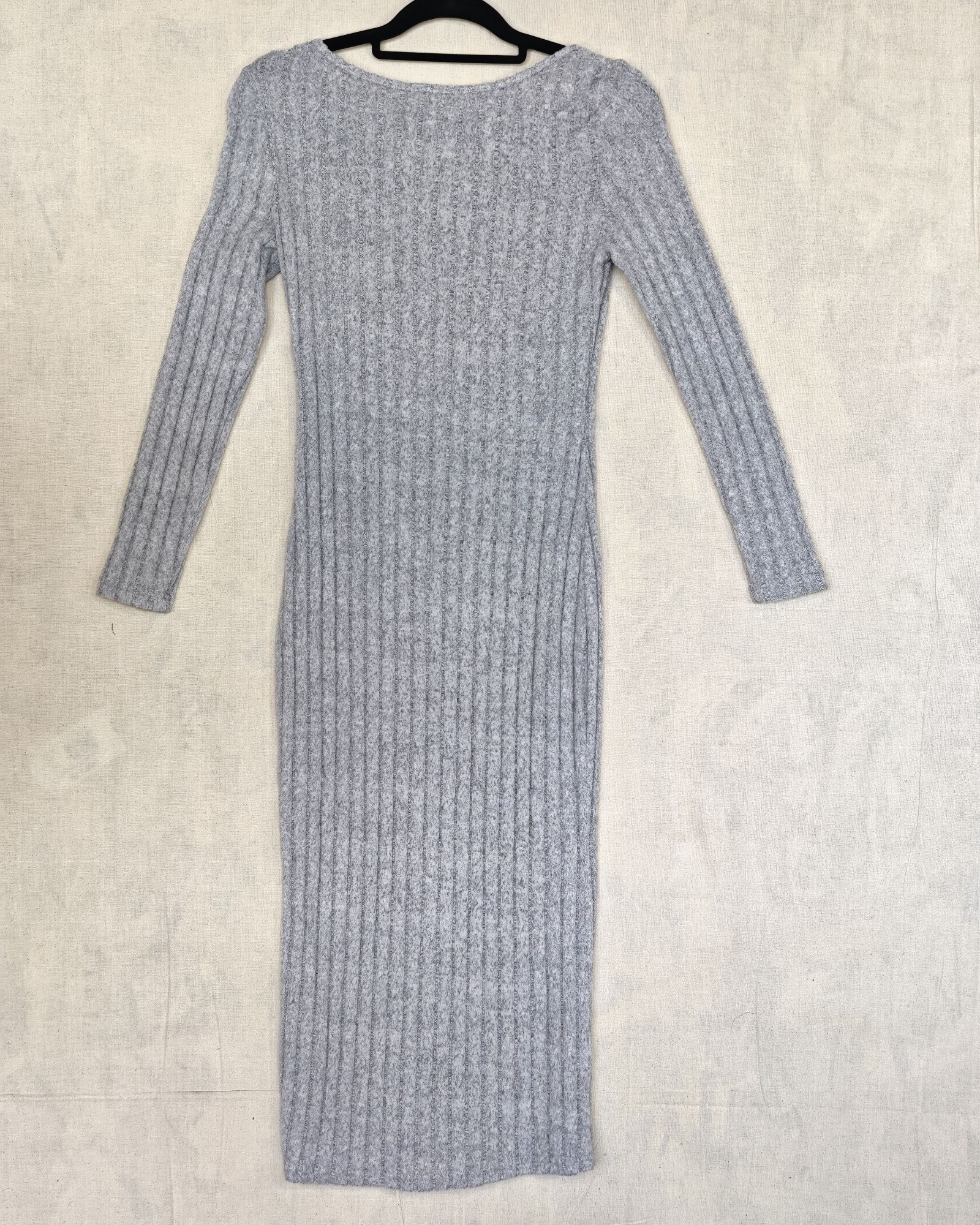 Grey Ribbed Knit Scoop Neck Dress Small 95% Polyester & 5% Elastane image 2