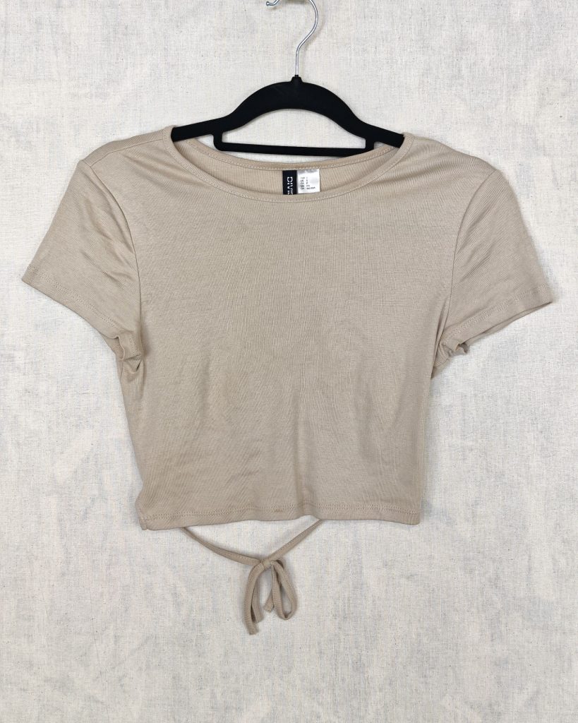 H&M Divided Beige Ribbed Tie-Front Crop Top Small