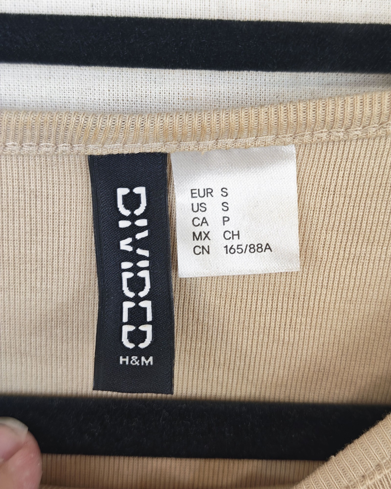 H&M Beige Ribbed Tie-Front Crop Top Small image 3