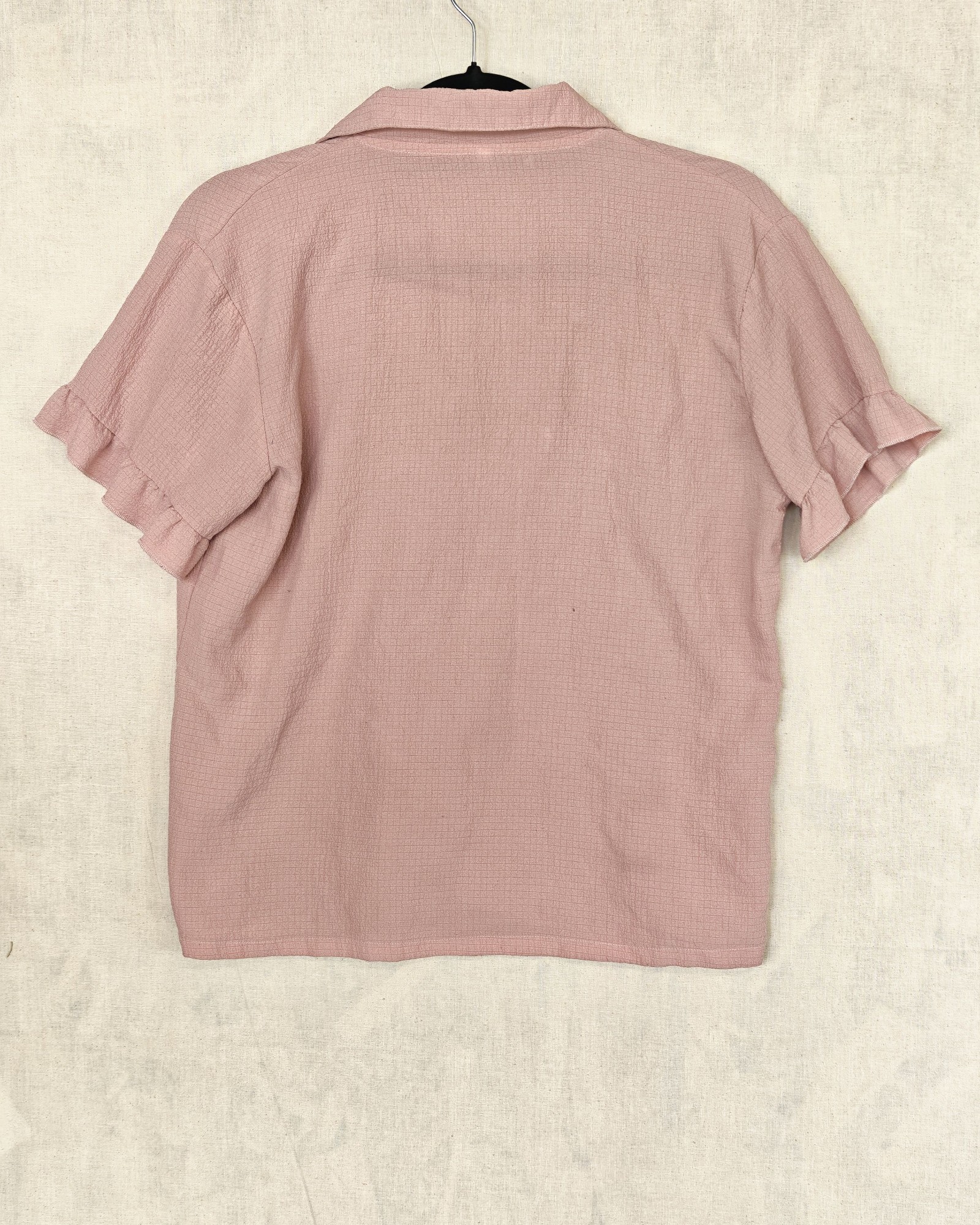Pink Textured Short Sleeve Button Shirt Medium 95% Polyester image 3
