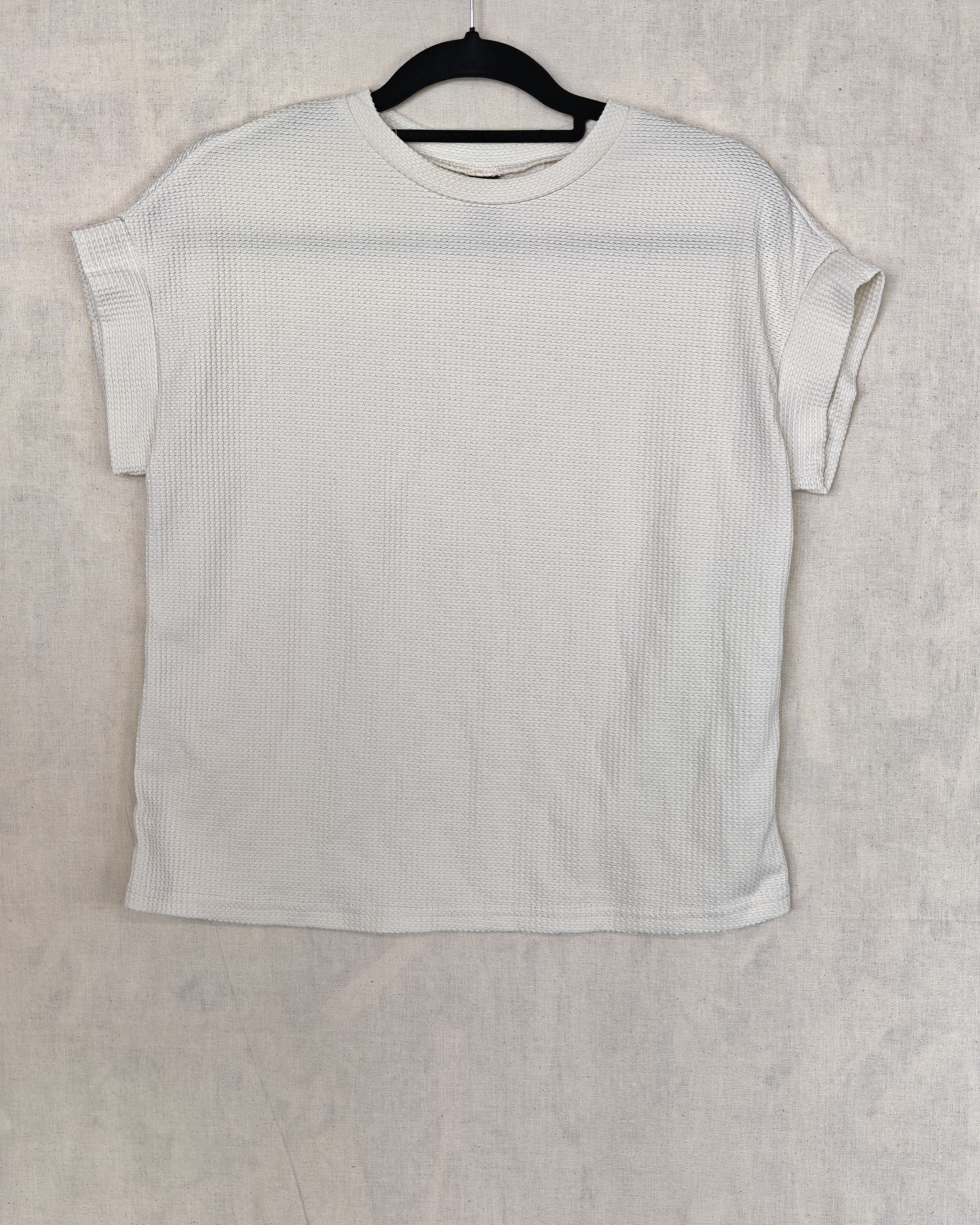 Emery Rose White Waffle Knit T-Shirt Small Cotton Polyester