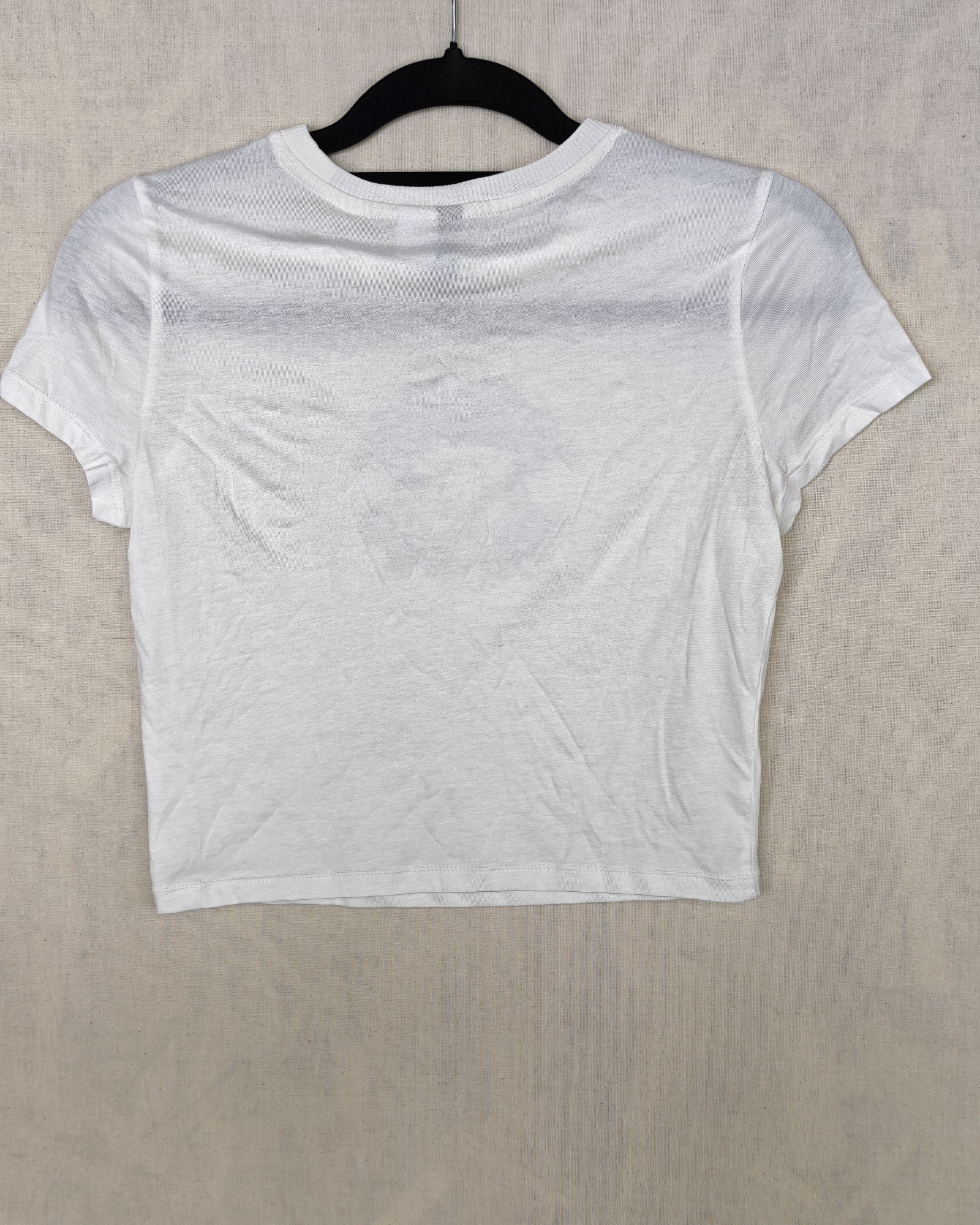 H&M White Cropped T-Shirt Small Blue Print image 3