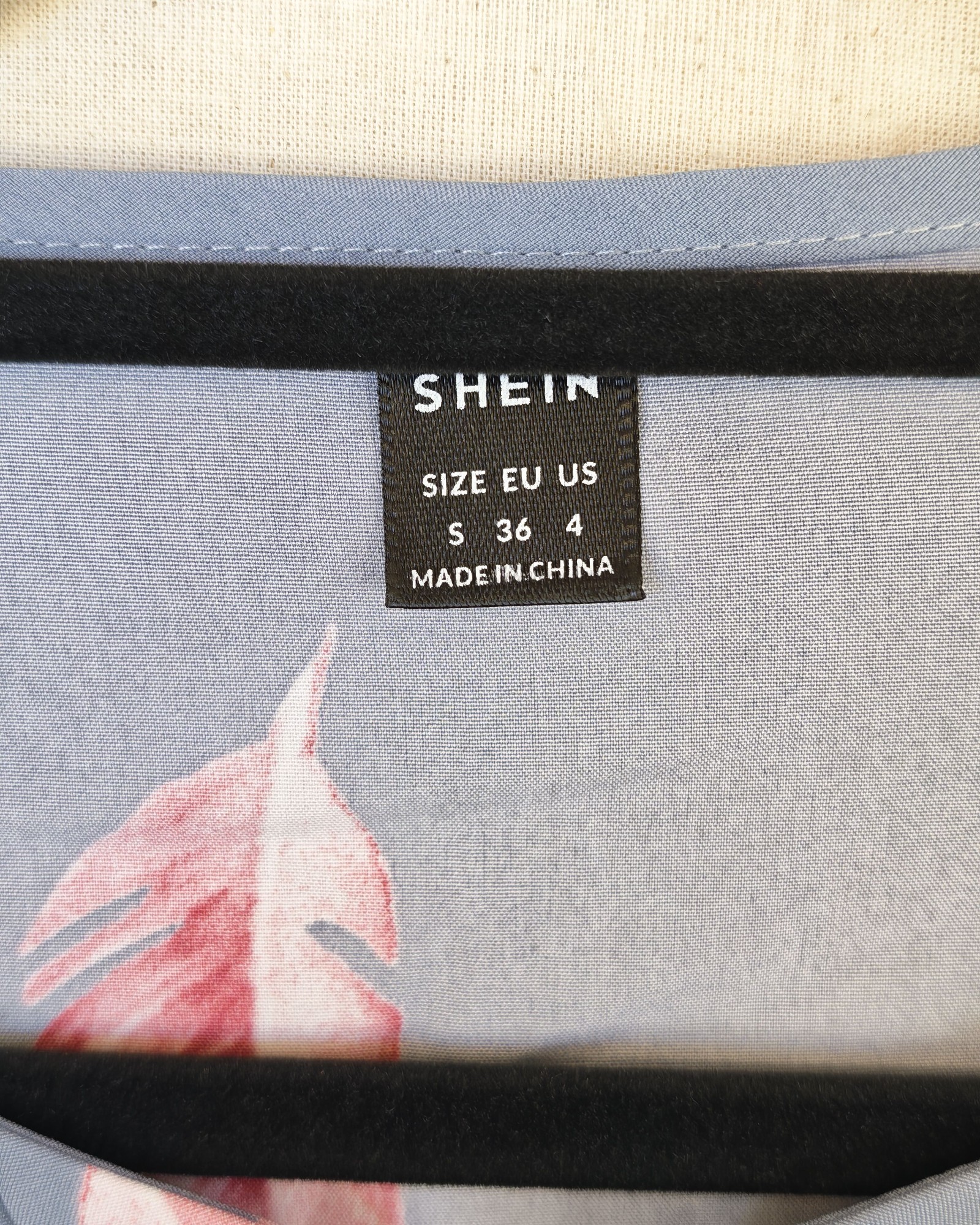Shein Blue Feather Print Blouse Small 100% Polyester image 3