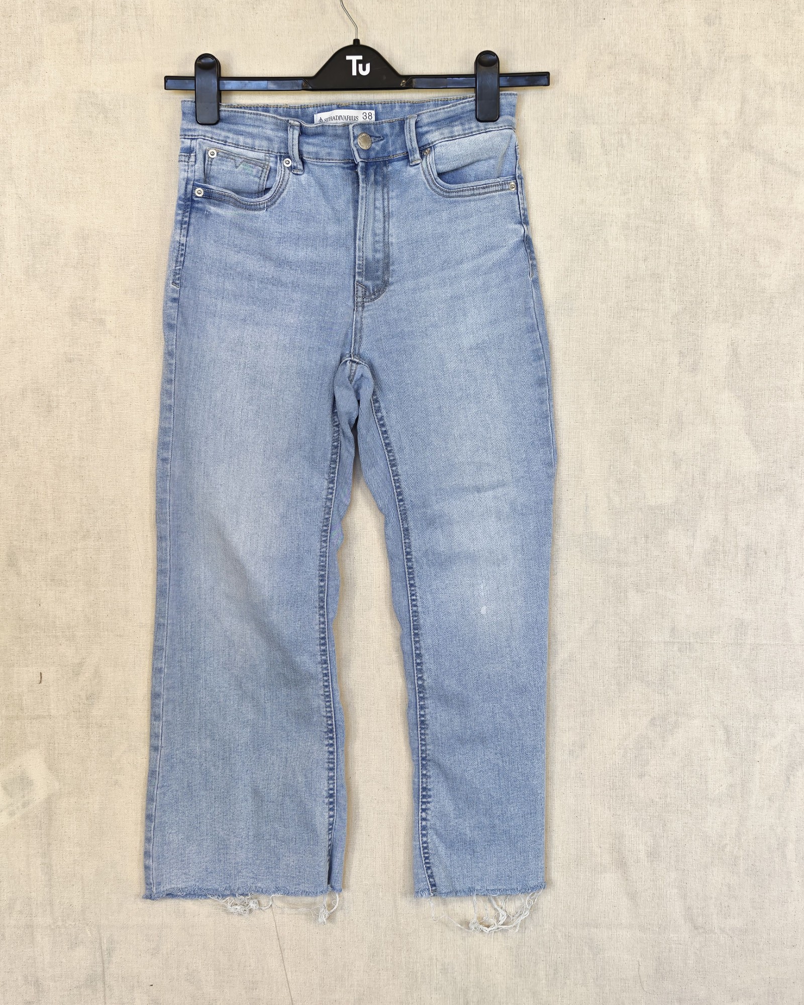 Stradivarius Light Blue Denim Jeans Size 38 Distressed Hem