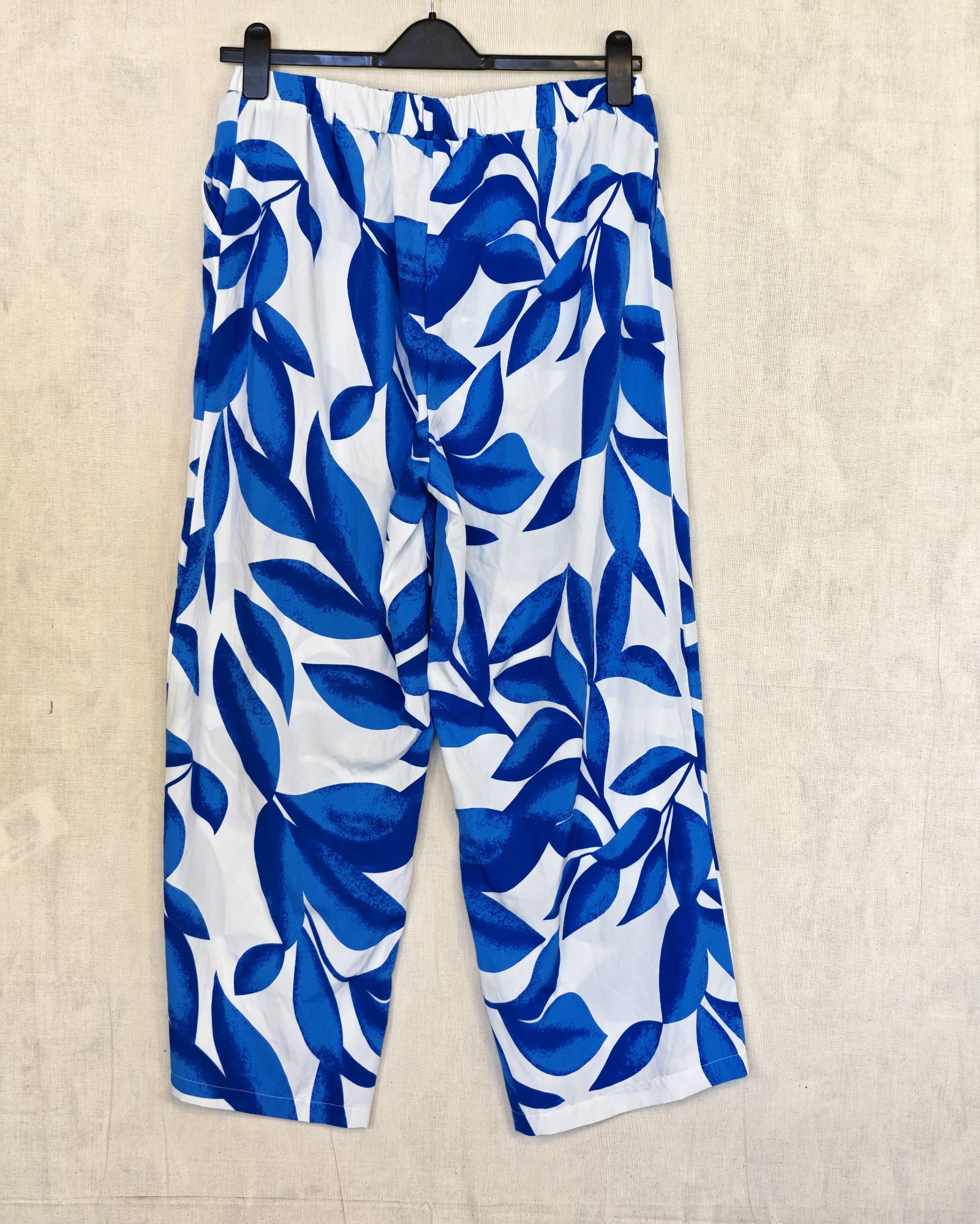 Shein Blue & White Leaf Print Wide Leg Trousers XL 44 US 12 image 2
